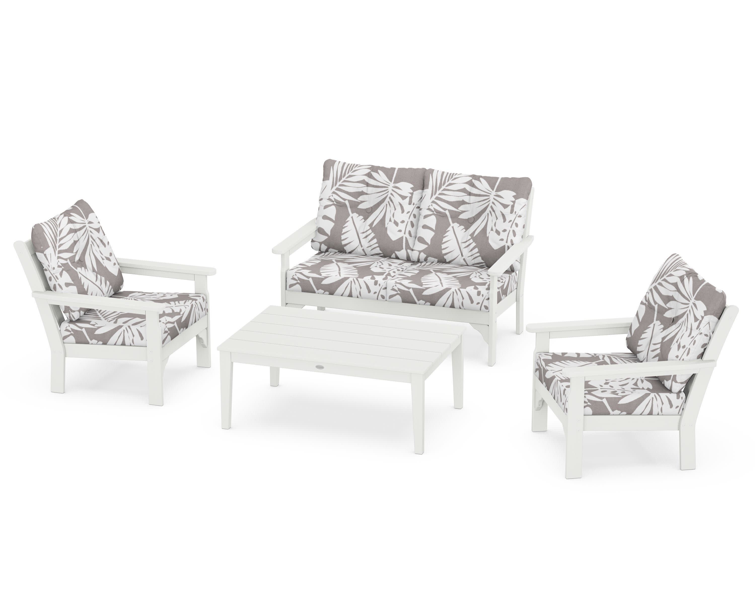 Vineyard 4-Piece Deep Seating Set in Vintage White / Leaf Grey Mist
