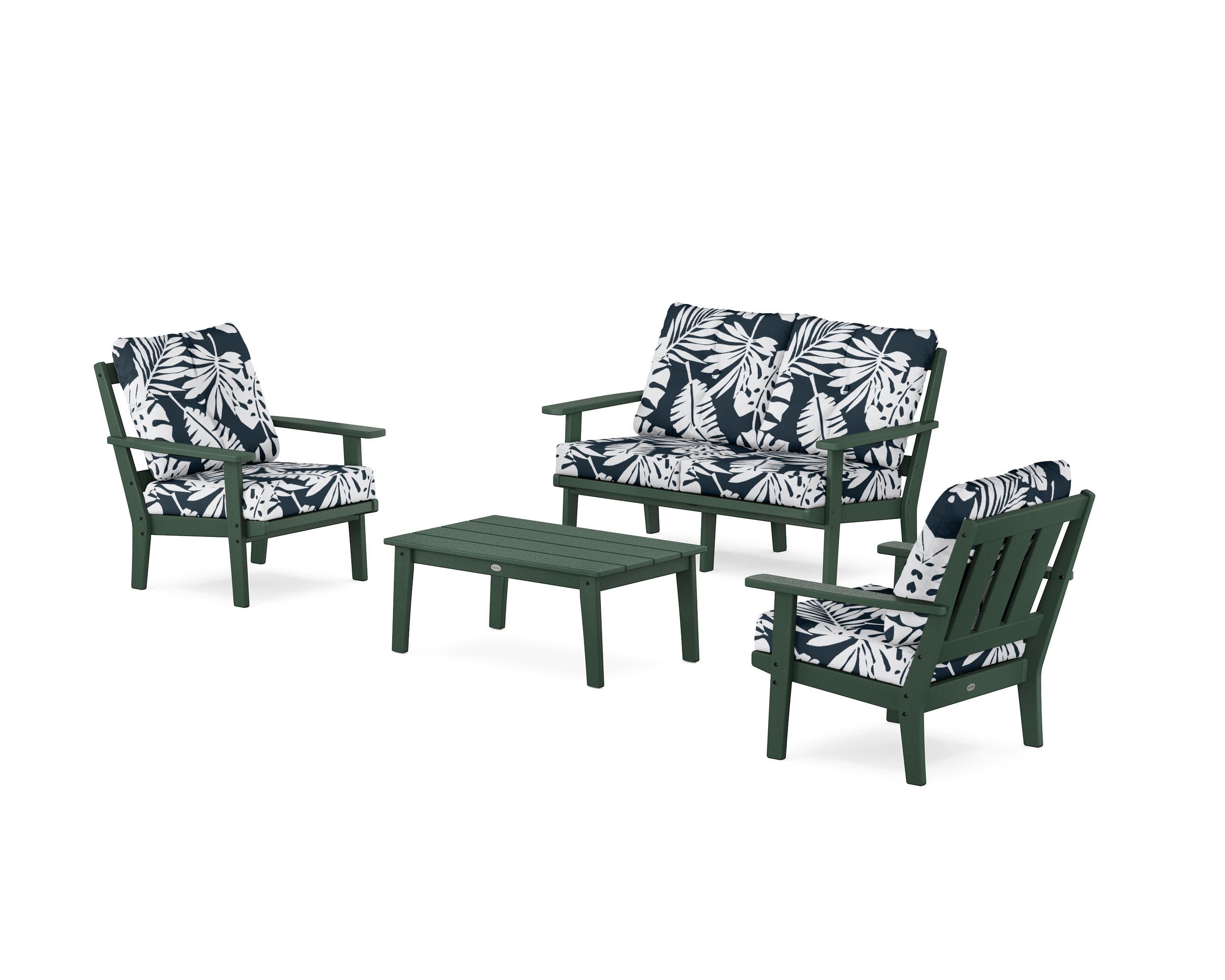 Oxford 4-Piece Deep Seating Set with Loveseat in Green / Leaf Marine Indigo