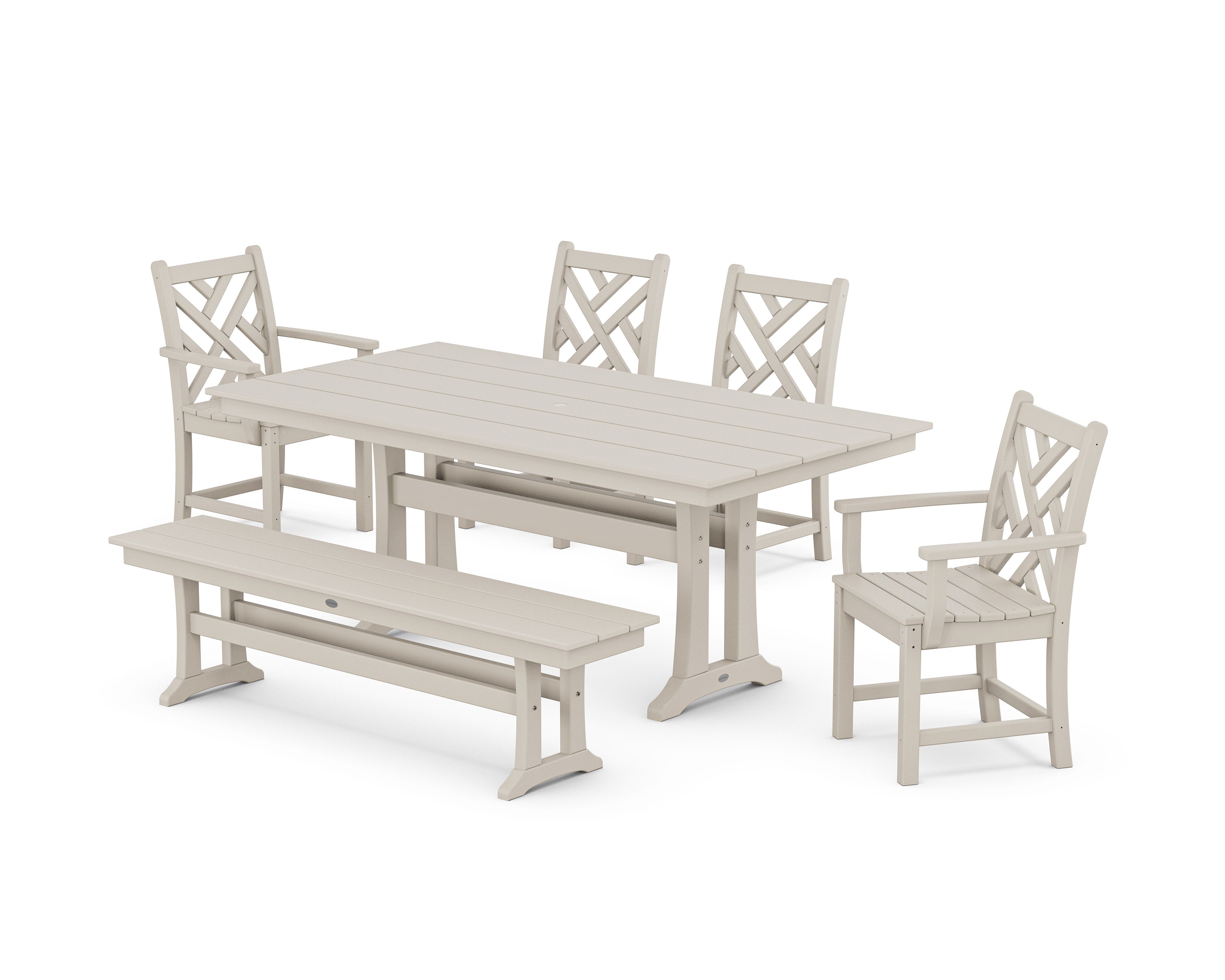 Chippendale 6-Piece Farmhouse Dining Set With Trestle Legs in Sand