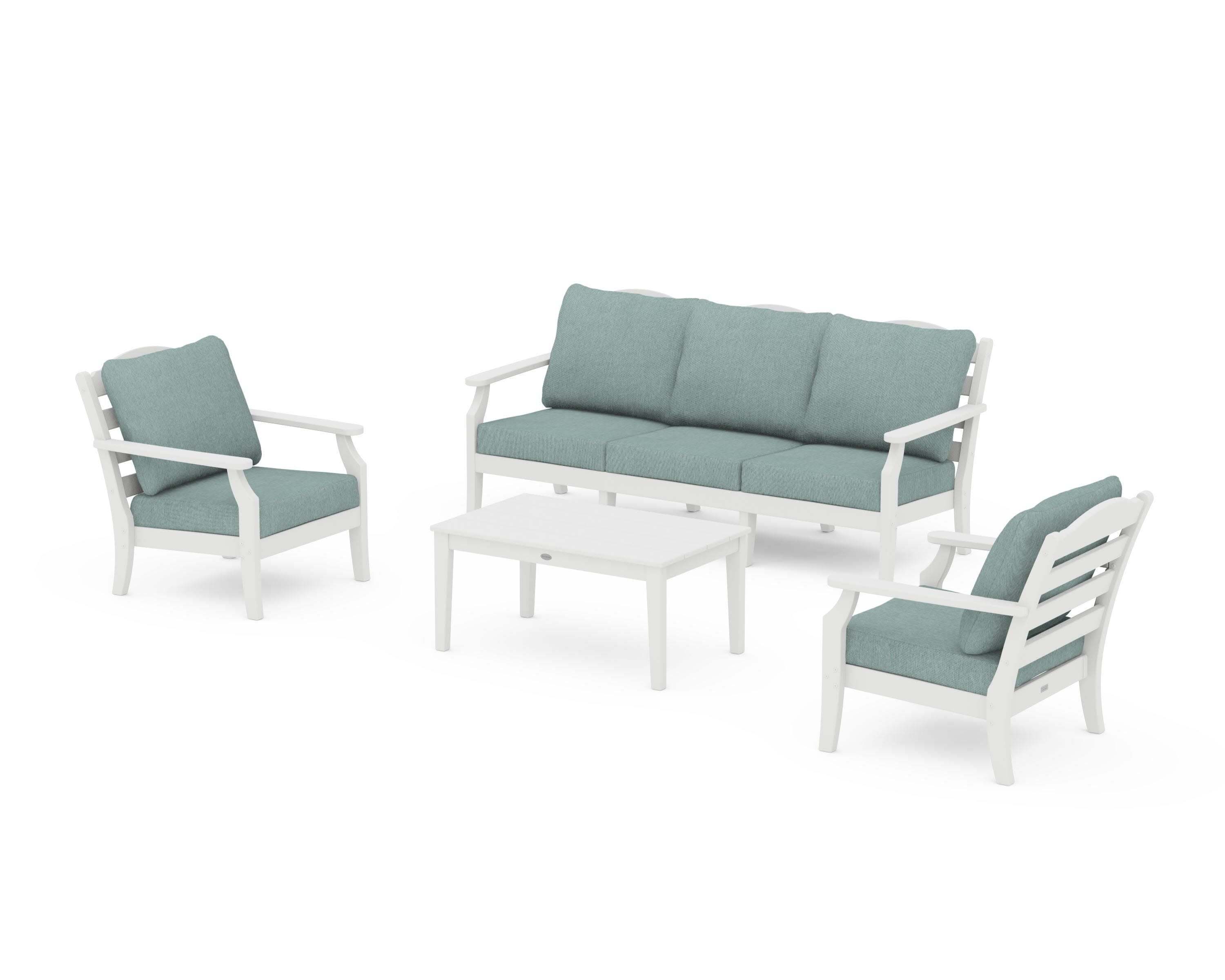 Savannah 4-Piece Deep Seating Set with Sofa in White / Glacier Spa