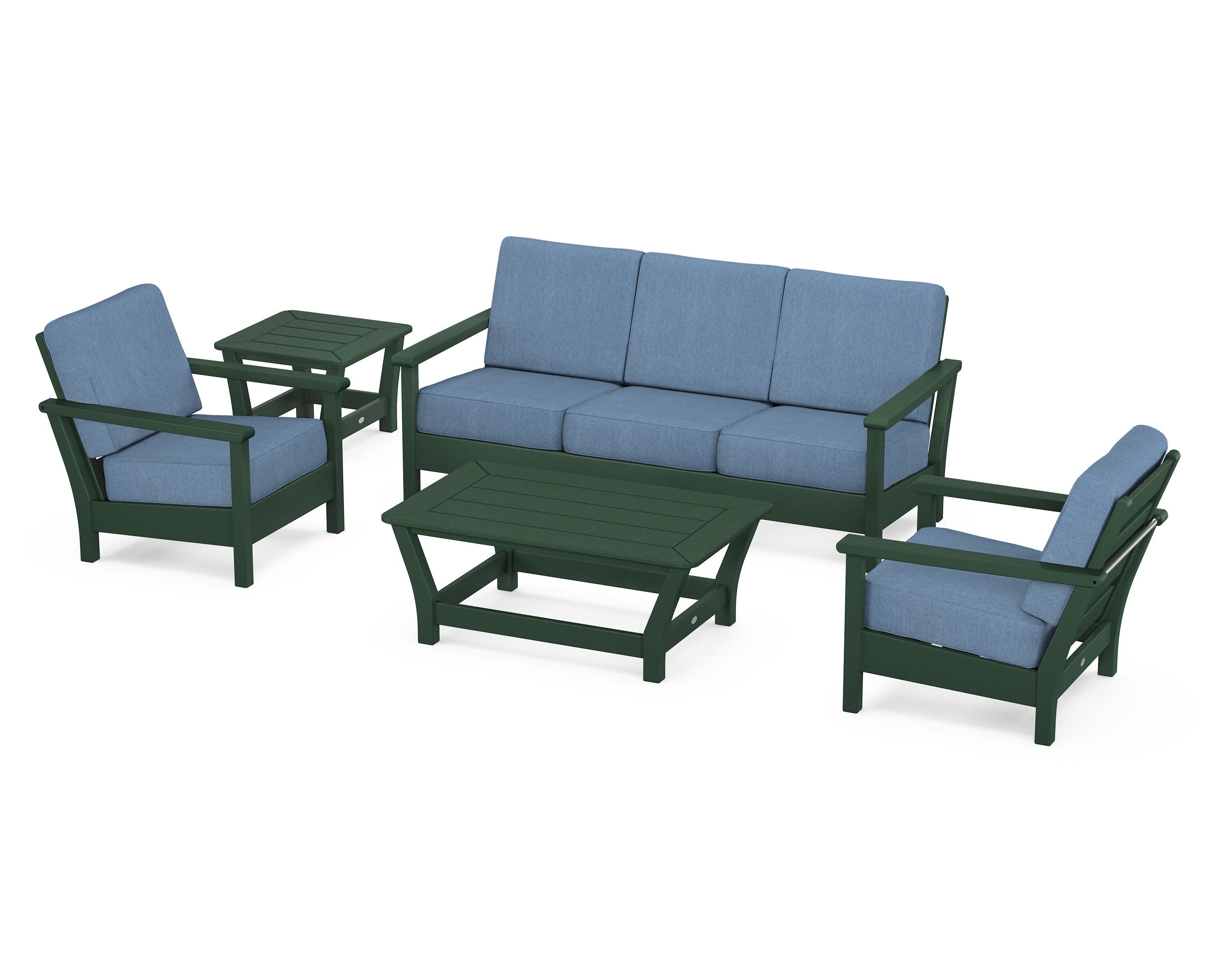 Harbour 5-Piece Deep Seating Set in Green / Sky Blue
