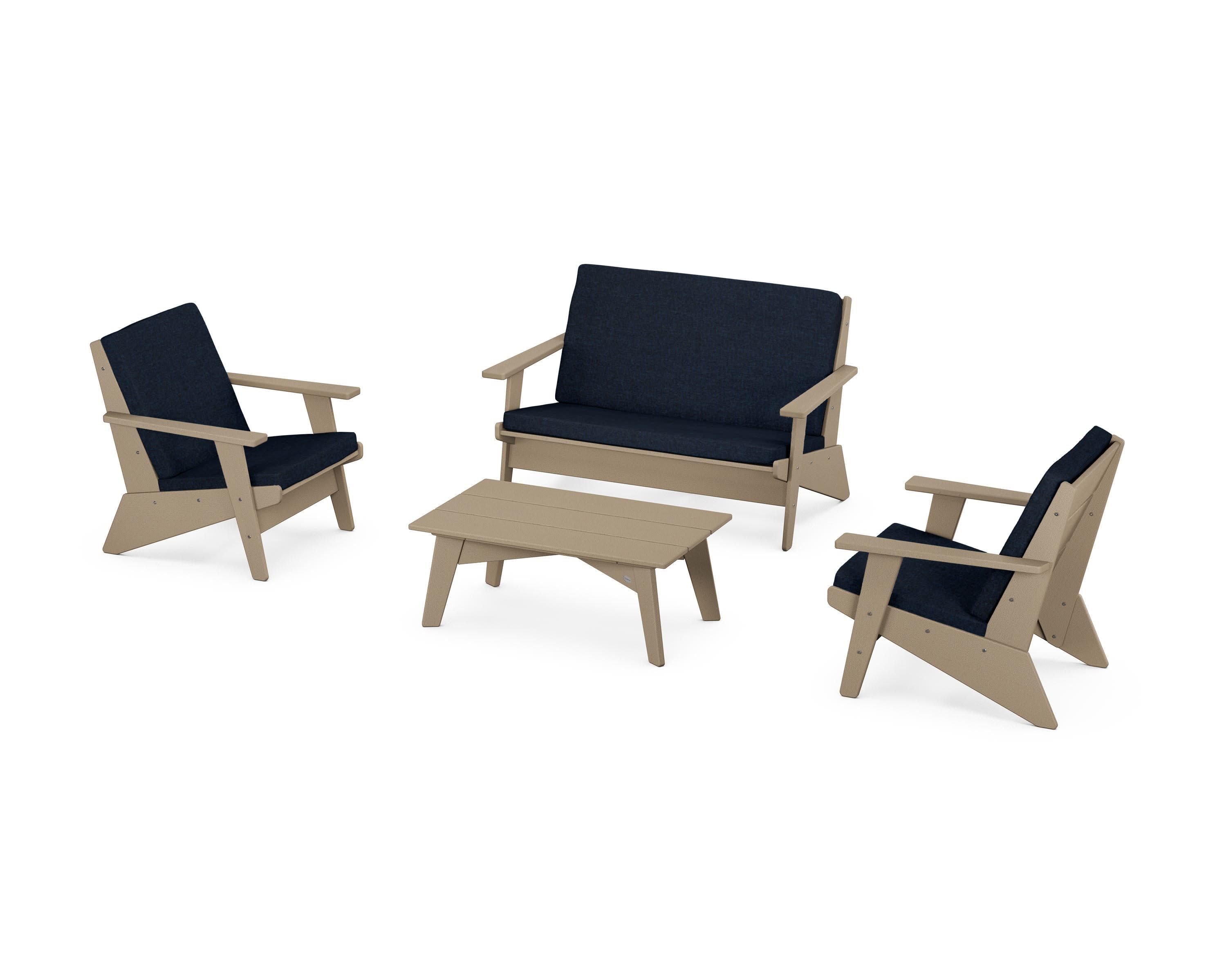 Riviera Modern Lounge 4-Piece Set in Vintage Sahara / Marine Indigo