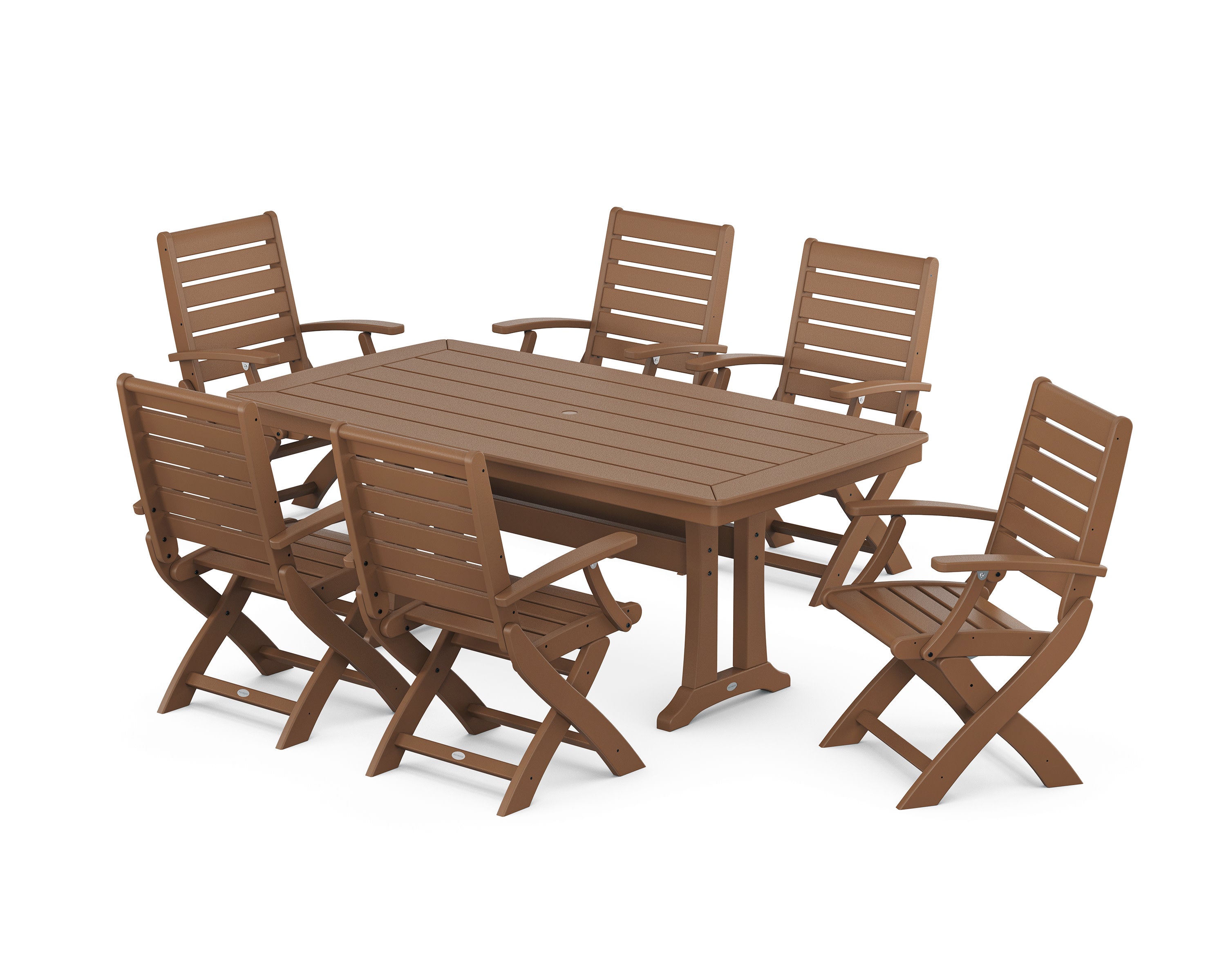 Signature Folding Chair 7-Piece Dining Set with Trestle Legs in Teak