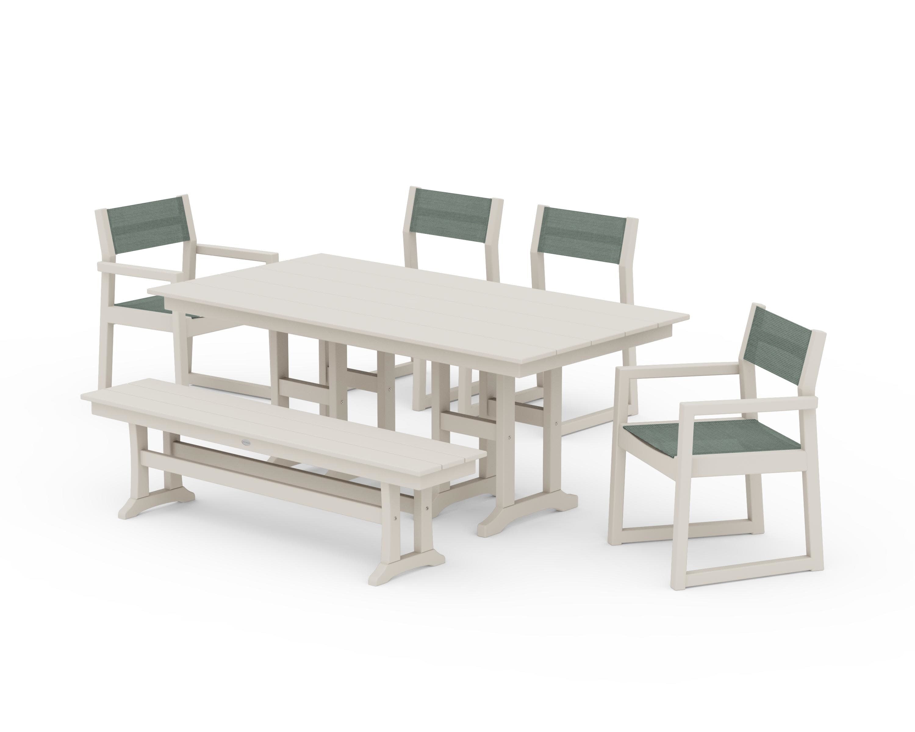 EDGE Sling 6-Piece Farmhouse Dining Set in Sand / Dupioni Sea Mist Sling