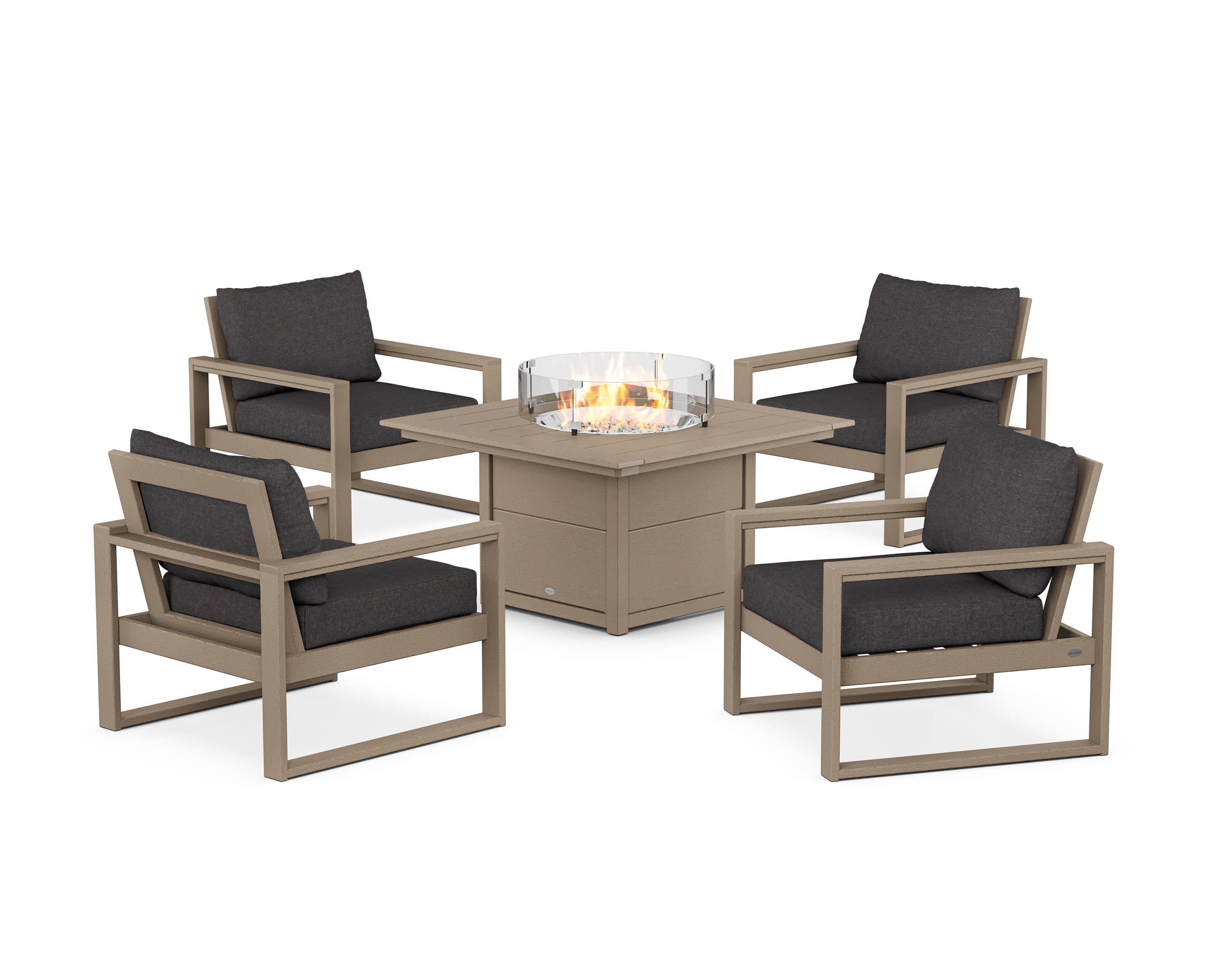 EDGE Sectional 5-Piece Deep Seating Set with Fire Pit Table in Vintage Sahara / Ash Charcoal
