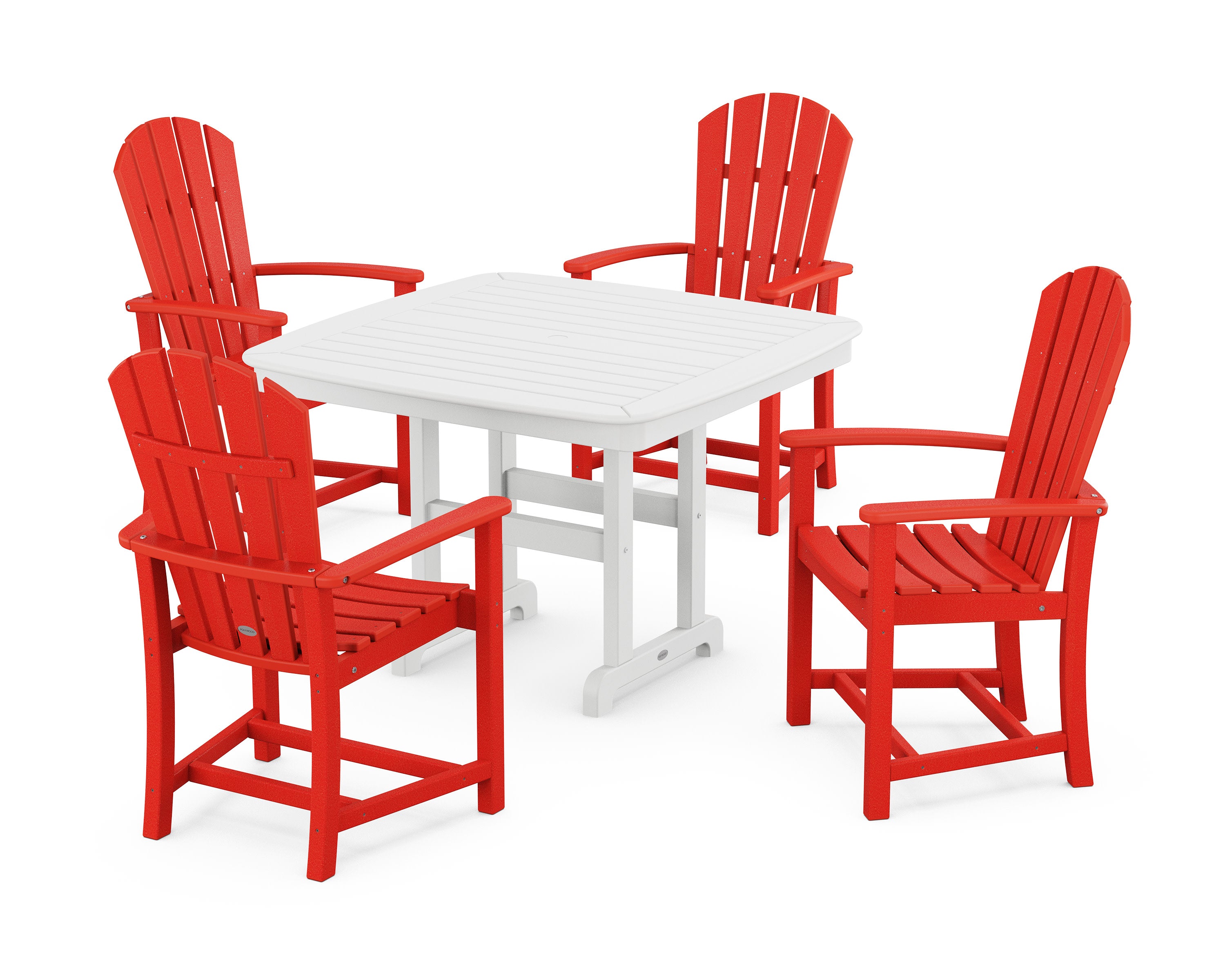 Palm Coast 5-Piece Dining Set with Trestle Legs in Sunset Red / White