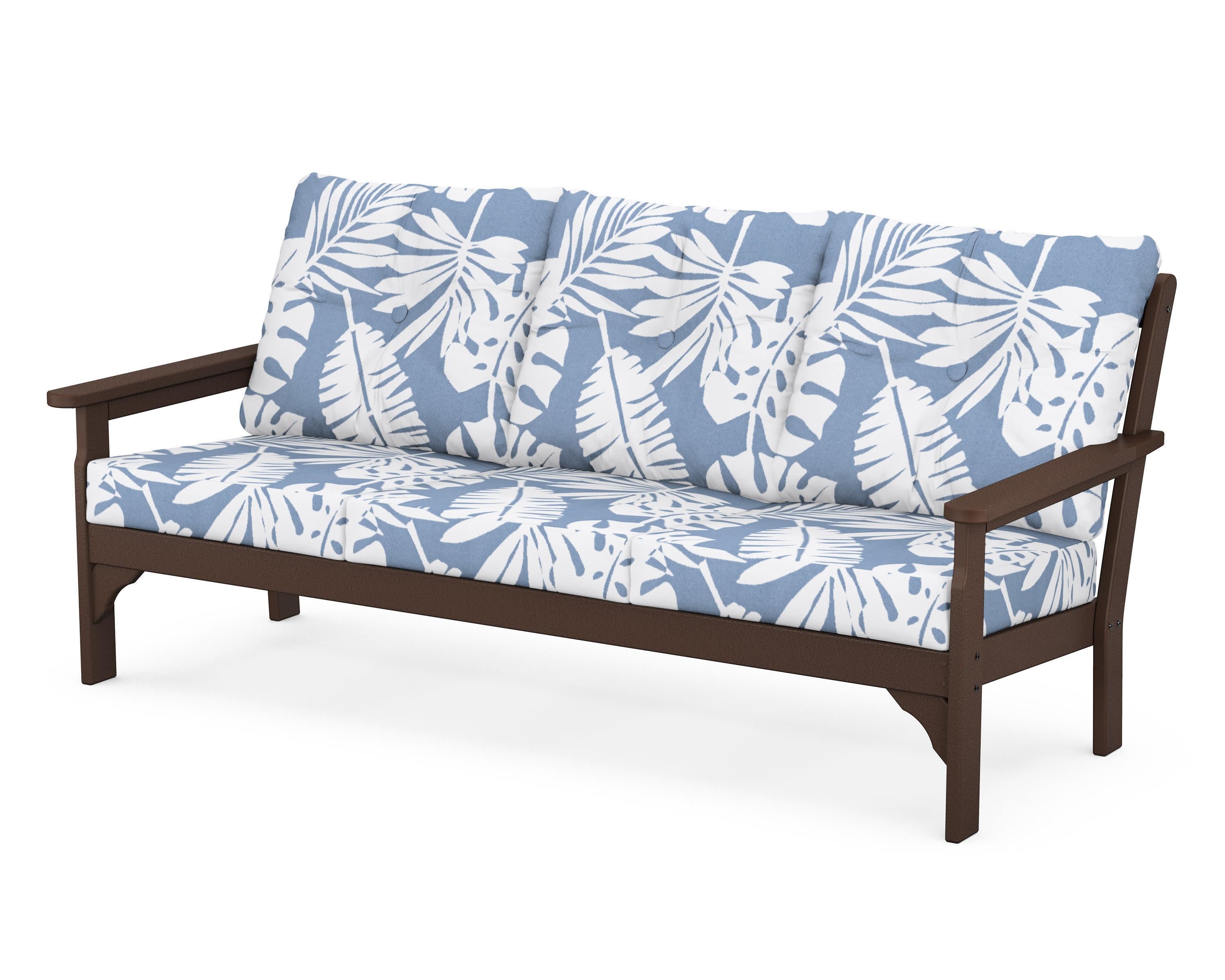 Vineyard Deep Seating Sofa in Mahogany / Leaf Sky Blue