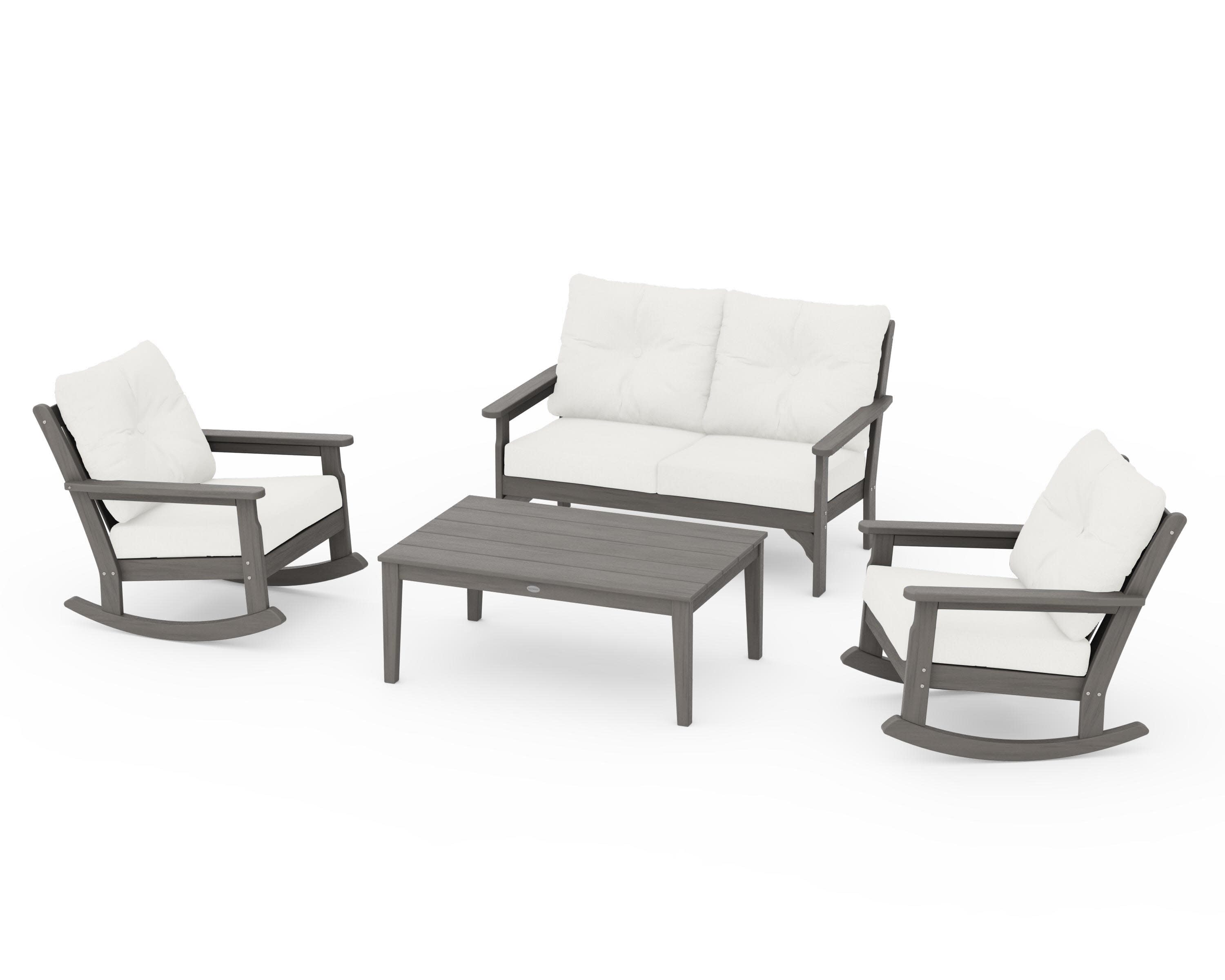 Vineyard 4-Piece Deep Seating Rocking Chair Set in Driftwood / Natural Linen