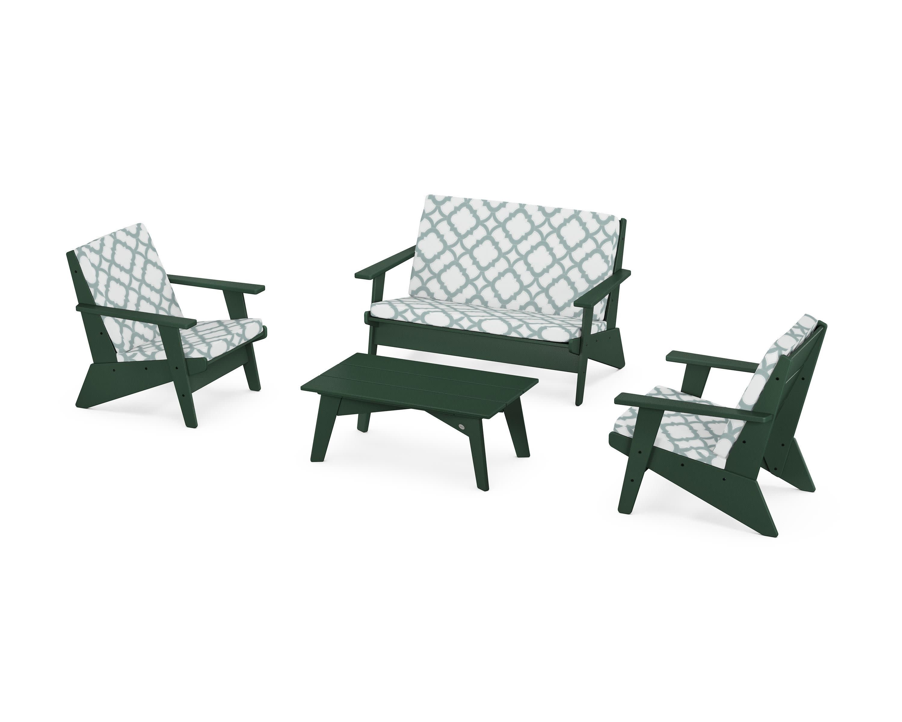 Riviera Modern Lounge 4-Piece Set in Green / Trellis Glacier Spa