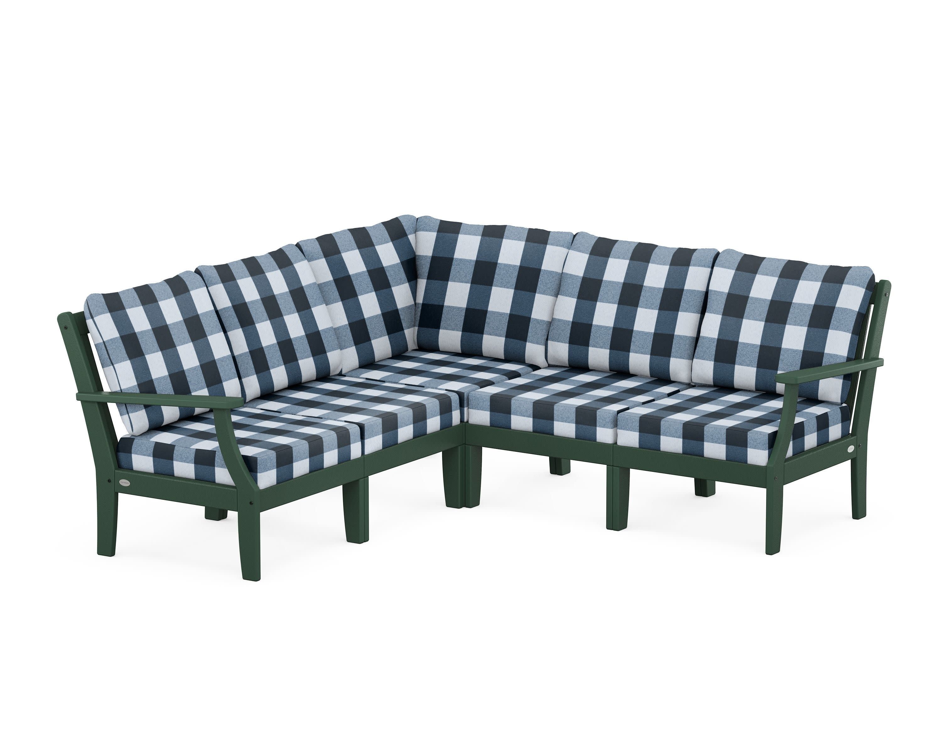 Braxton Modular 5-Piece Deep Seating Set in Green / Buffalo Plaid Marine Indigo