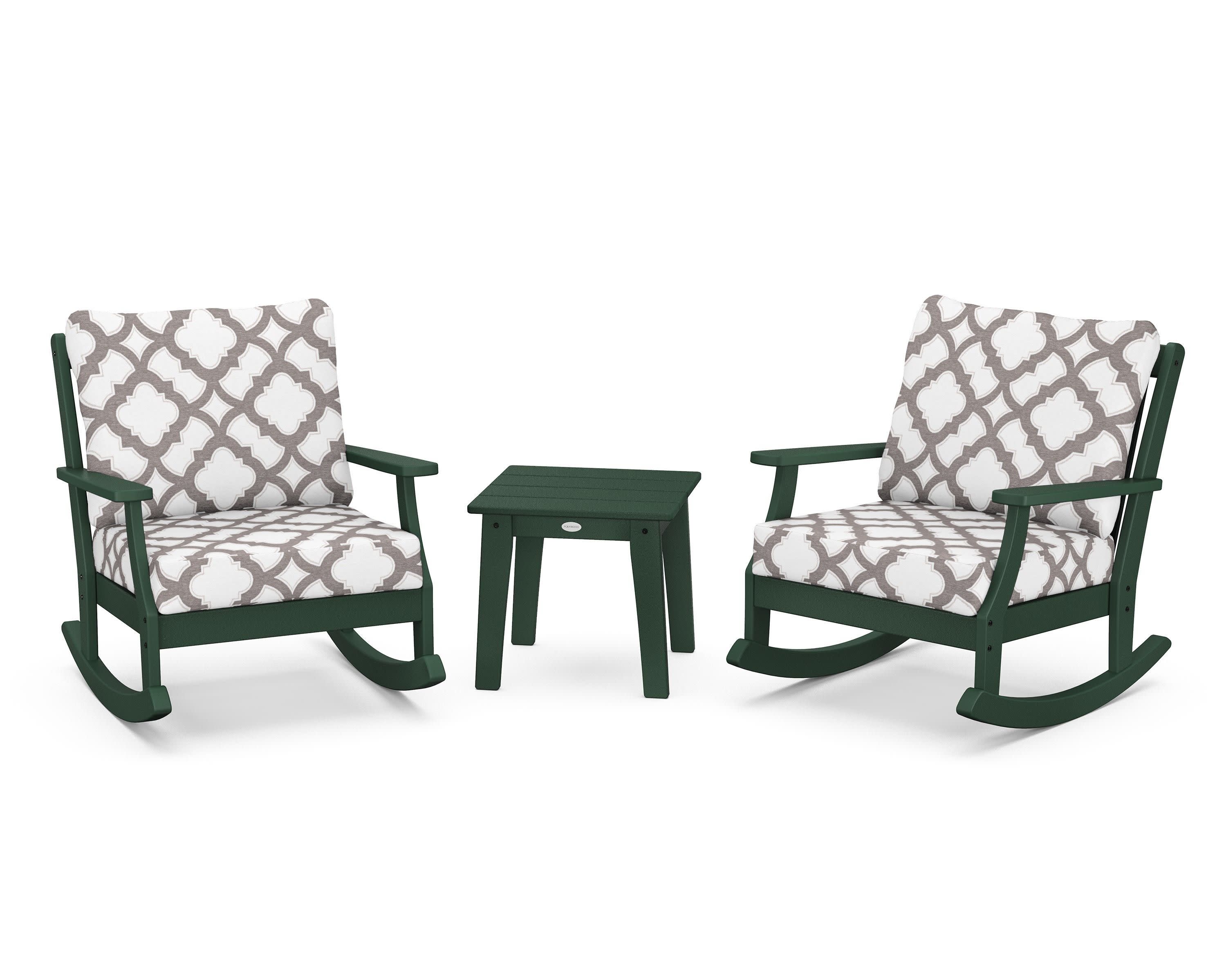 Braxton 3-Piece Deep Seating Rocker Set in Green / Trellis Grey Mist