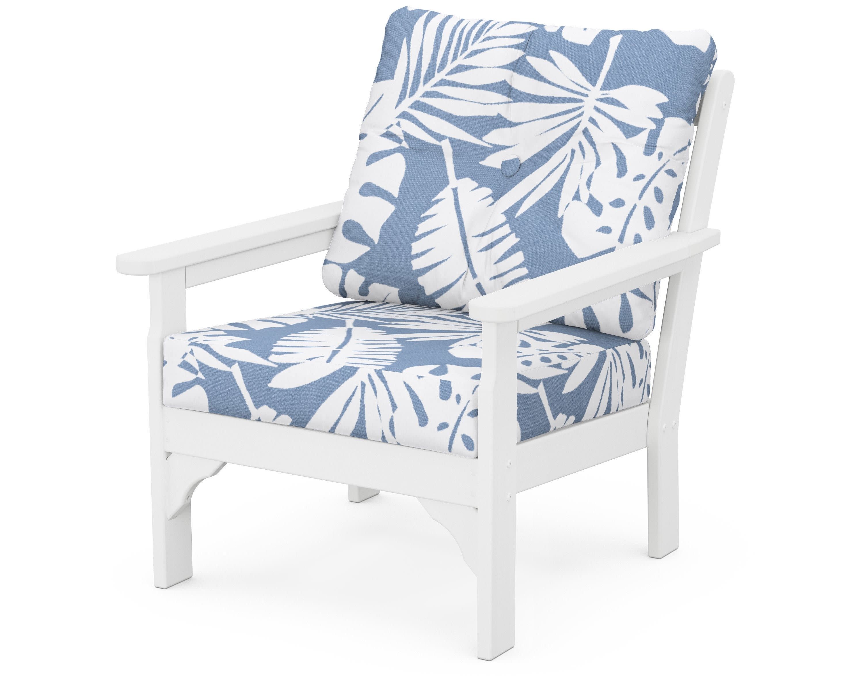 Vineyard Deep Seating Chair in White / Leaf Sky Blue