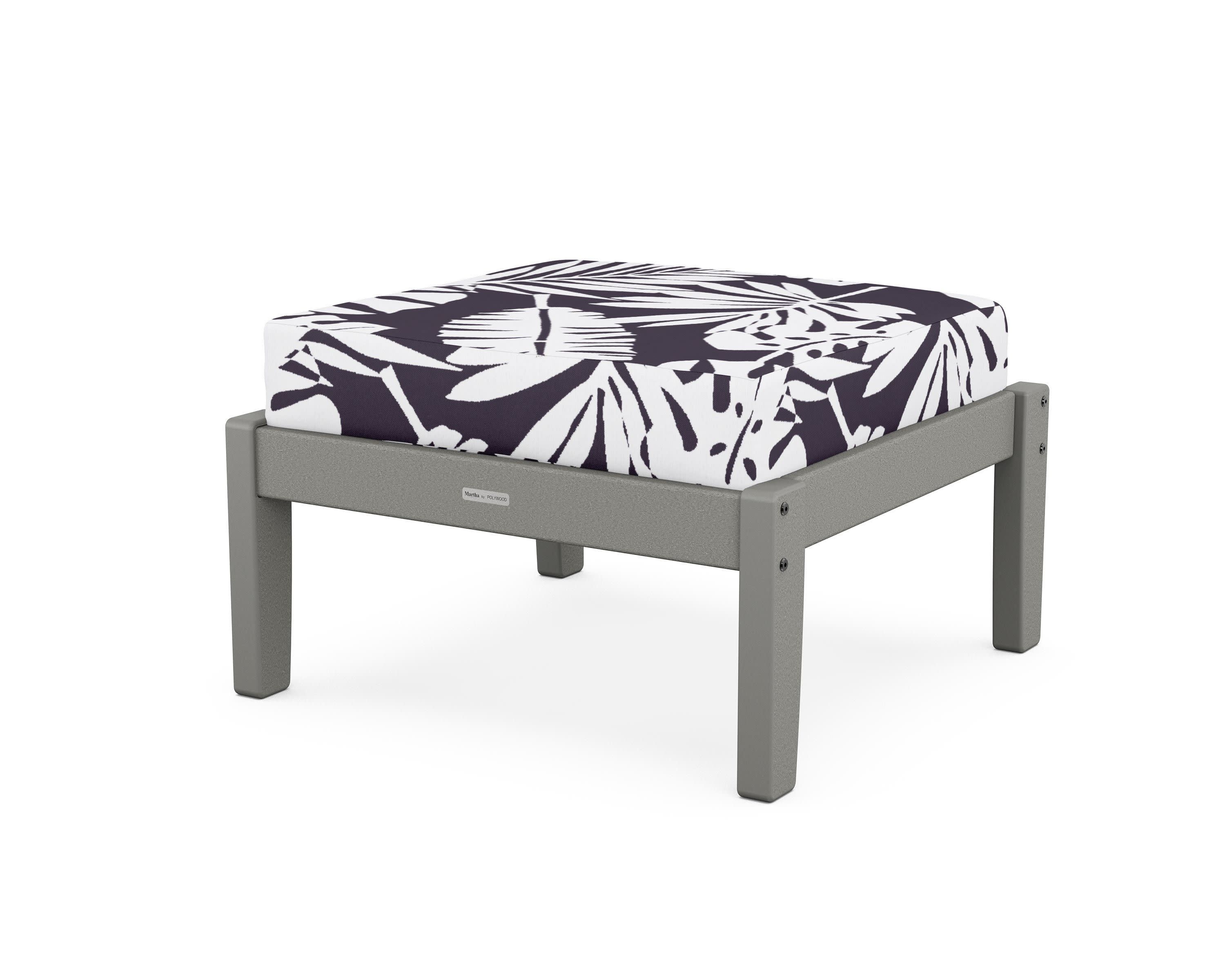 Chinoiserie Deep Seating Ottoman in Slate Grey / Leaf Navy