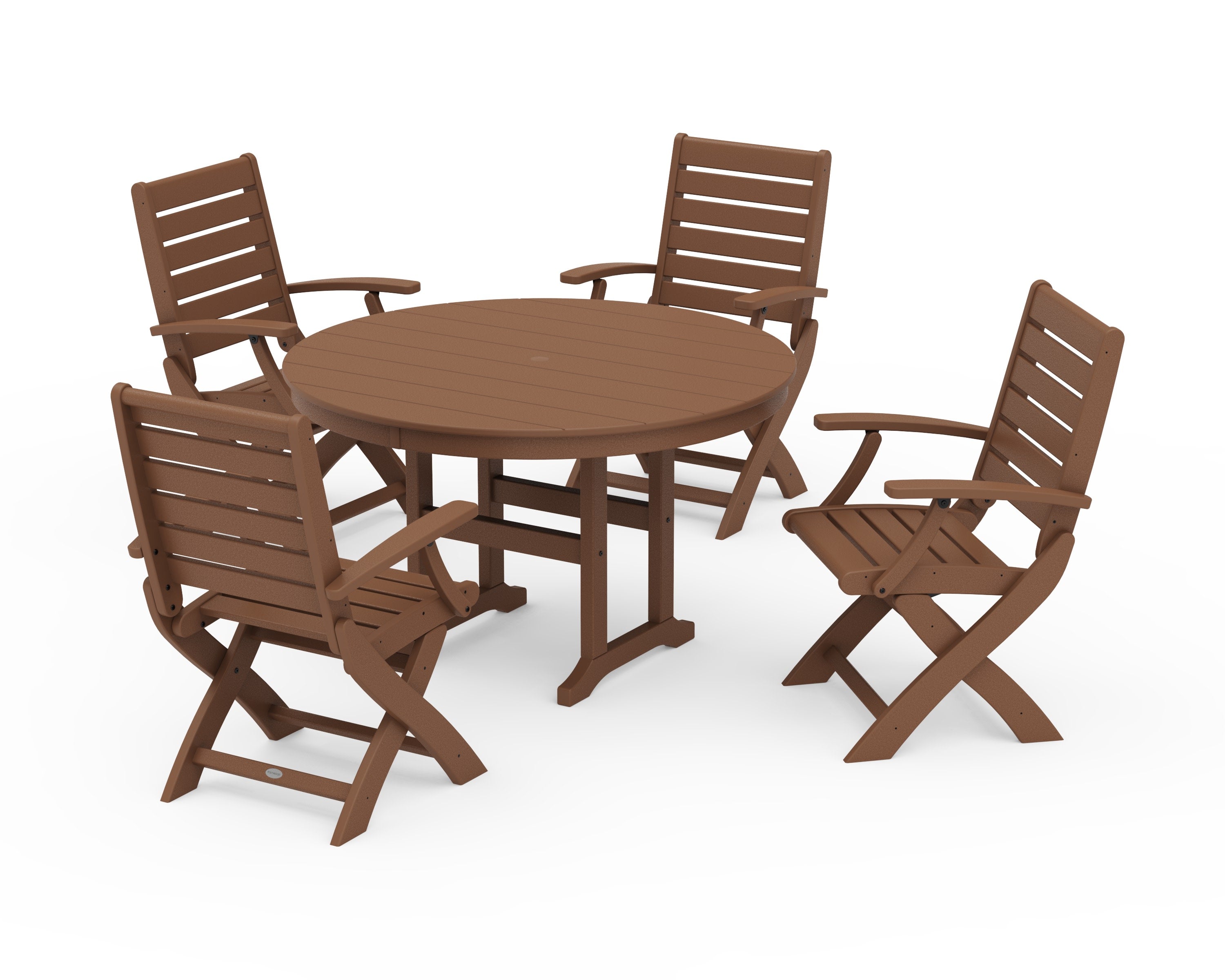 Signature Folding Chair 5-Piece Round Farmhouse Dining Set in Teak
