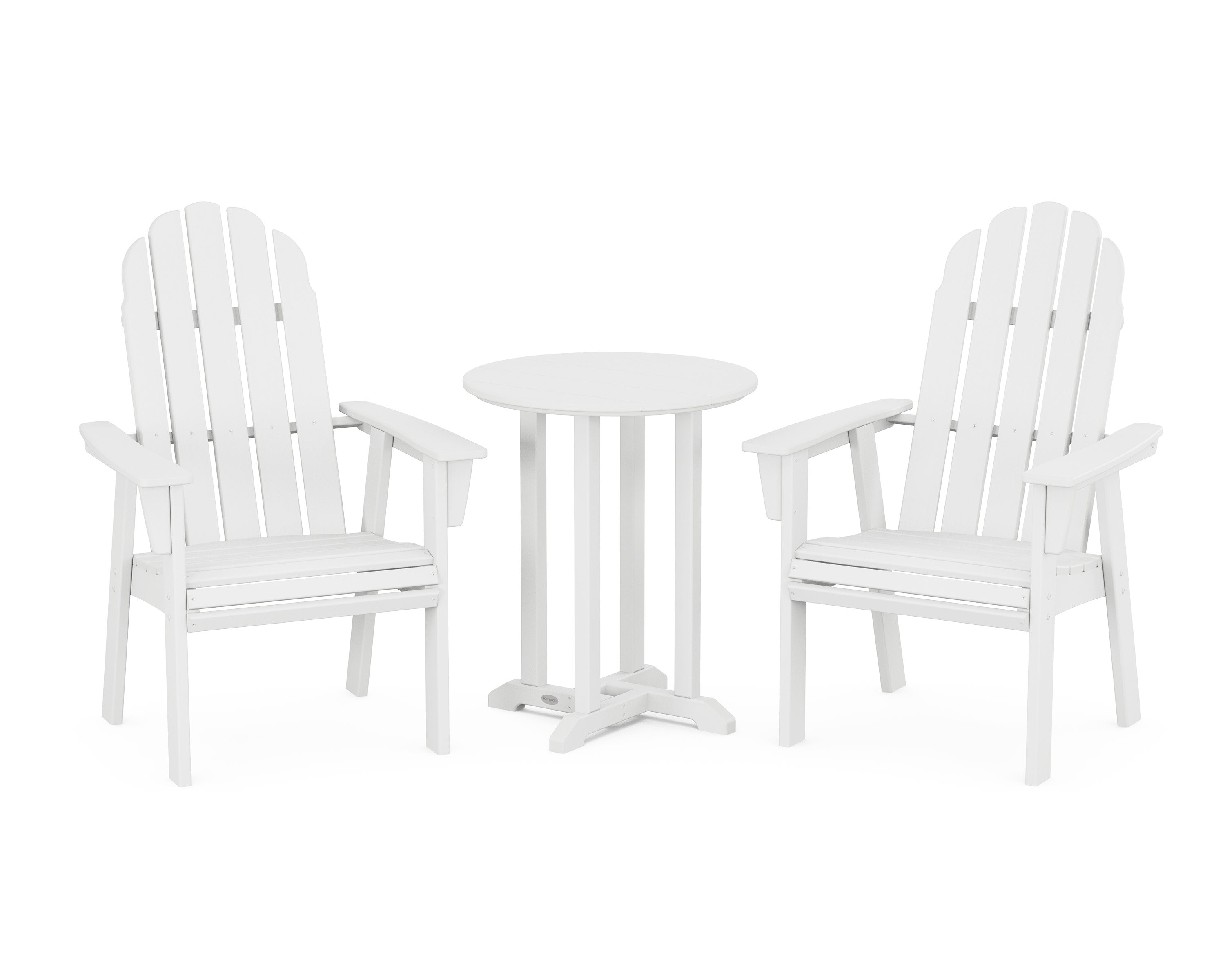 Vineyard Adirondack 3-Piece Round Bistro Dining Set in White