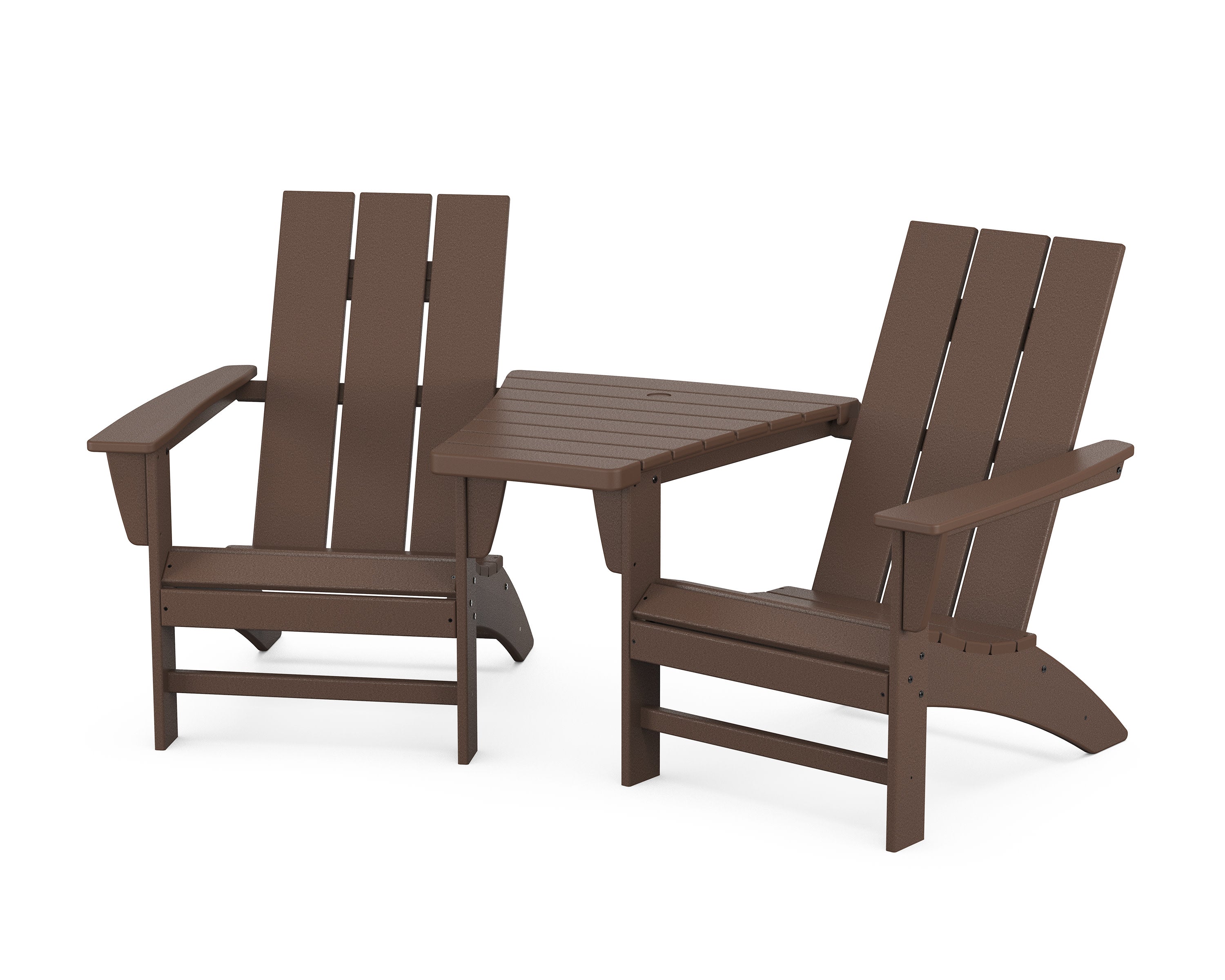 Modern 3-Piece Adirondack Set with Angled Connecting Table in Mahogany