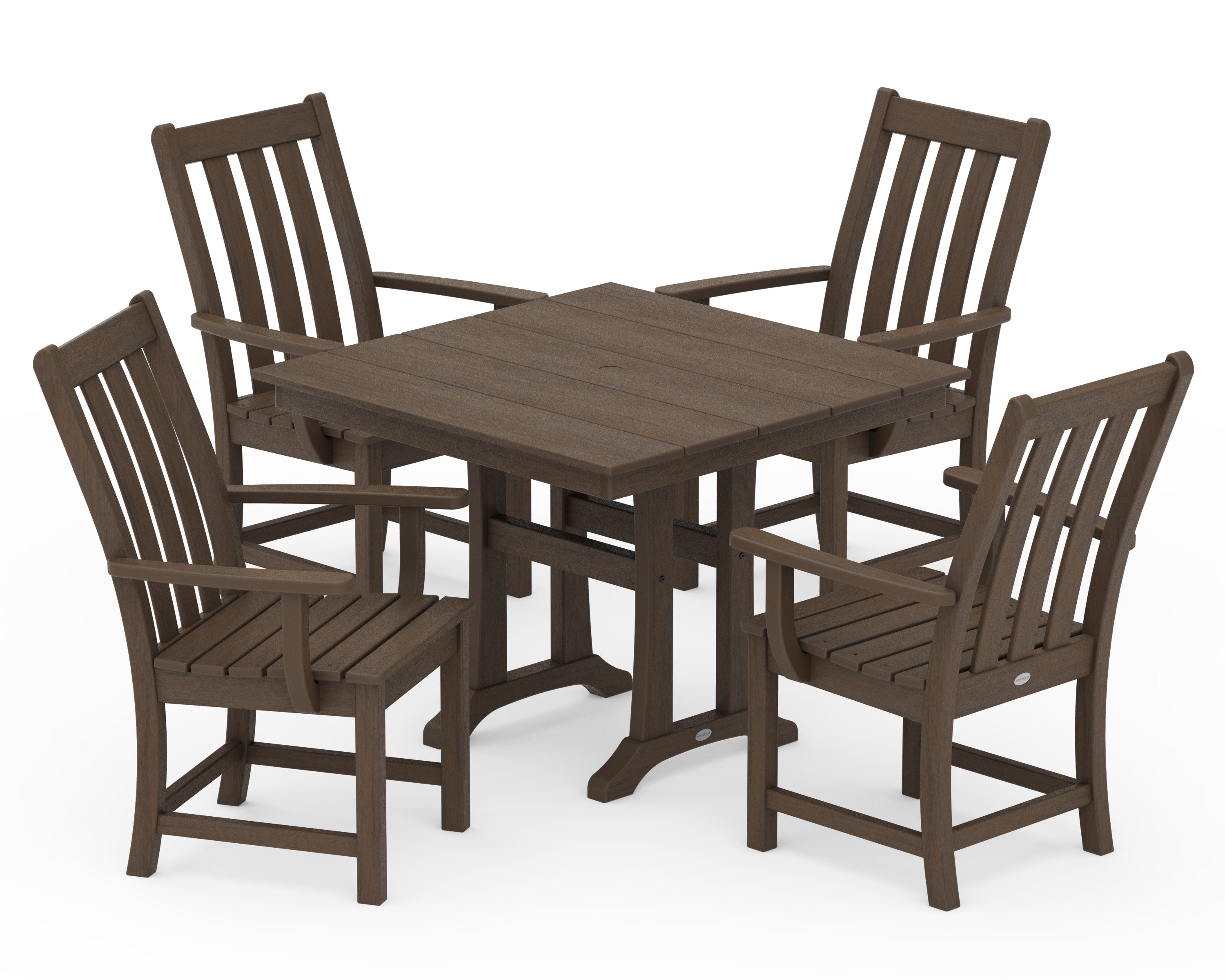 Vineyard 5-Piece Farmhouse Trestle Arm Chair Dining Set in Kona