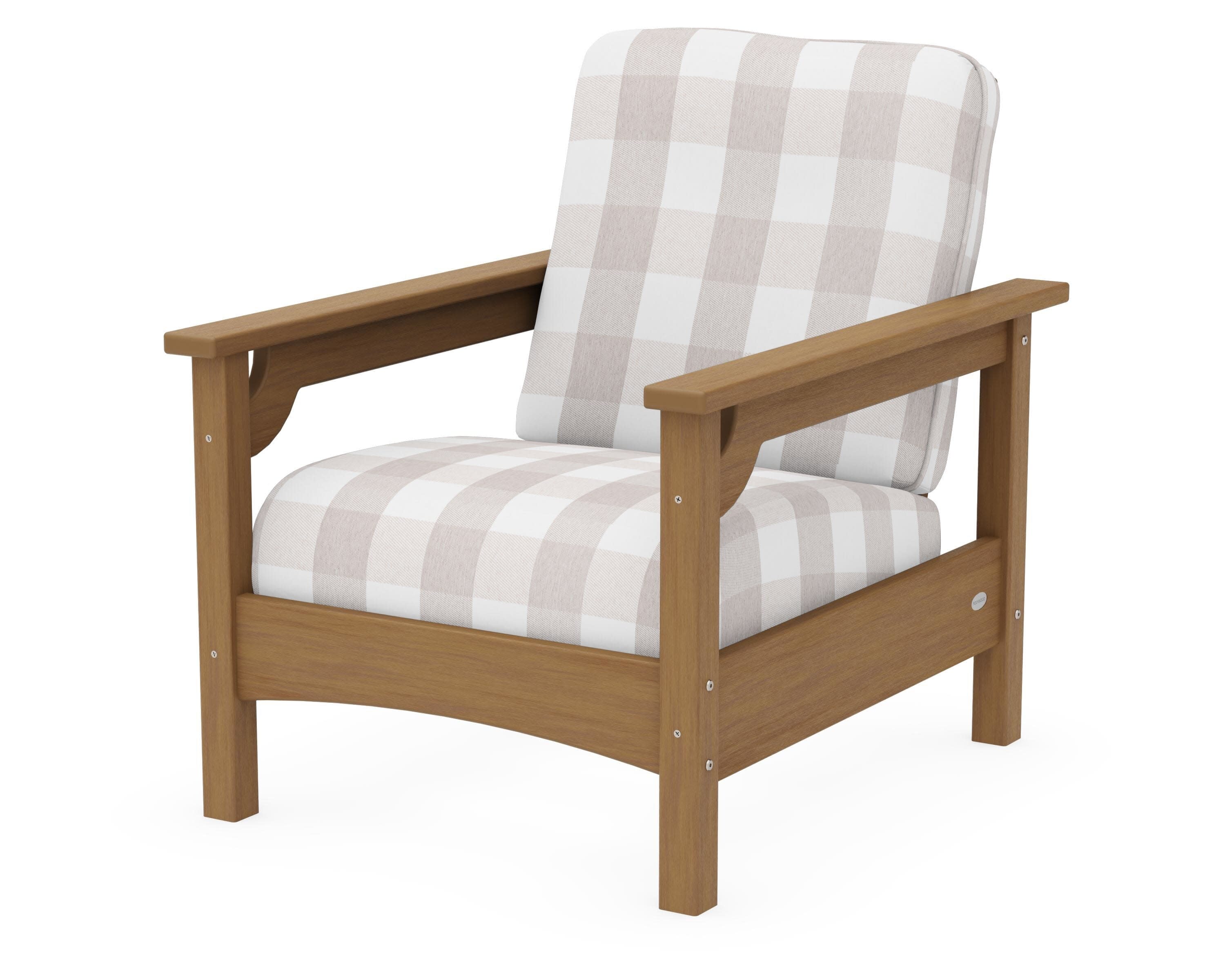 Club Chair in Natural / Buffalo Plaid Dune Burlap