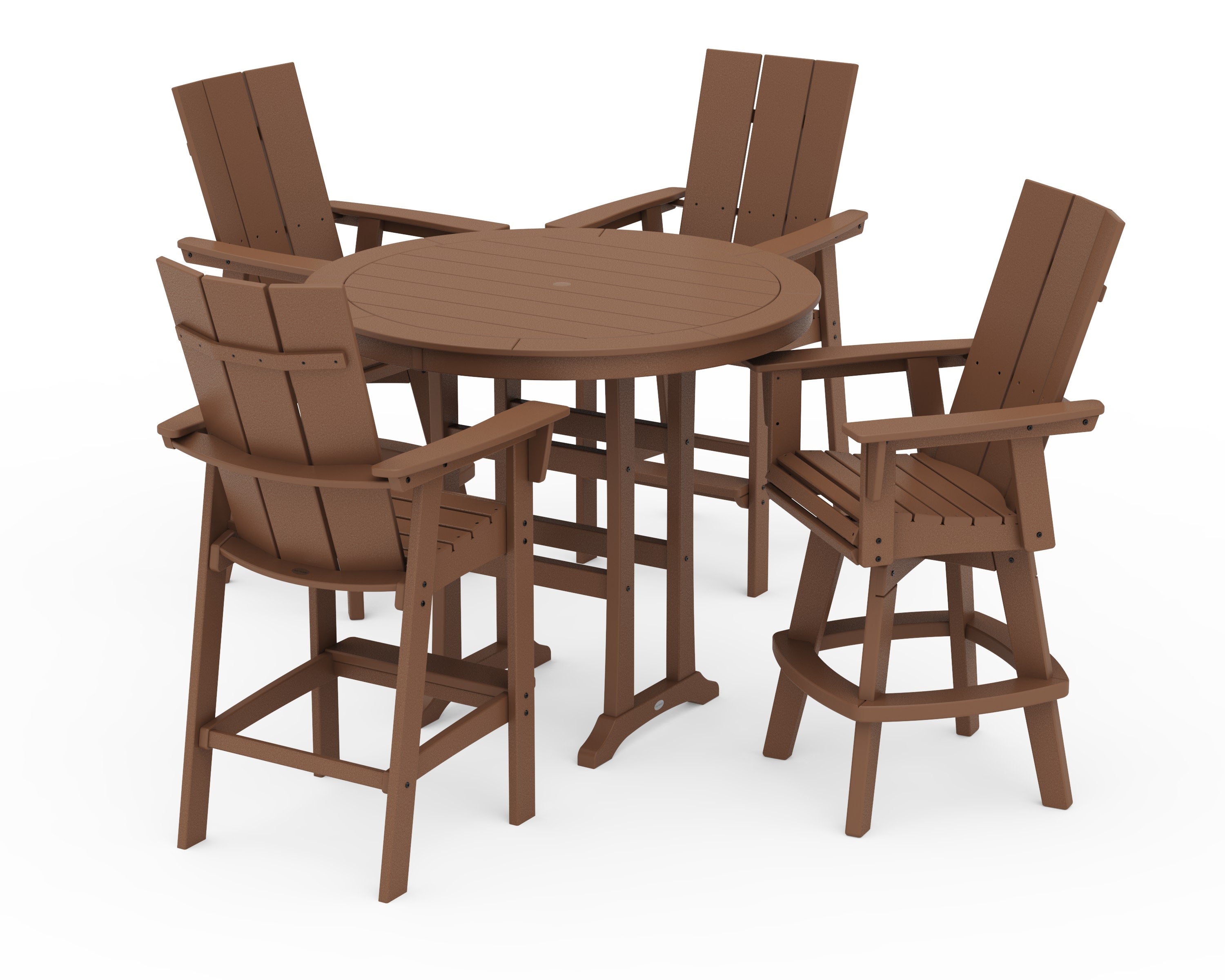 Modern Adirondack 5-Piece Nautical Trestle Round Bar Set with Swivels in Teak