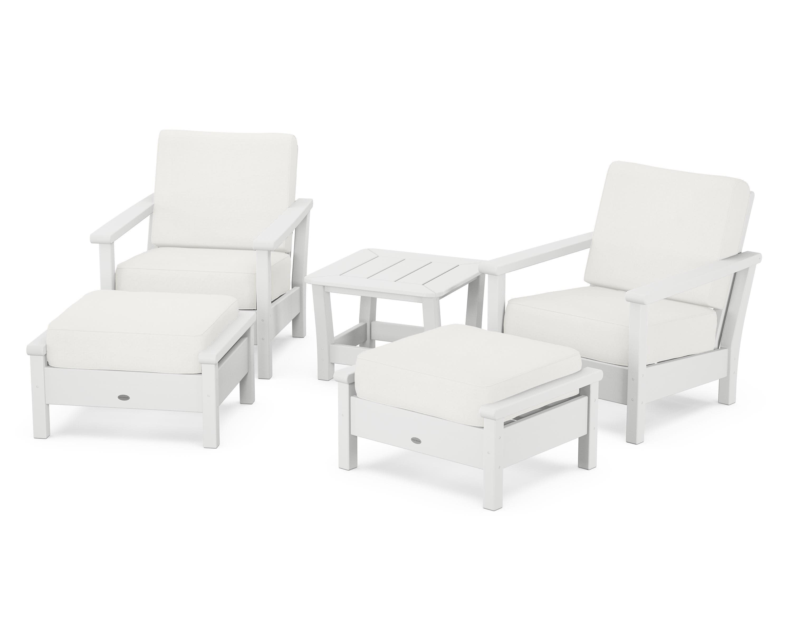 Harbour 5-Piece Deep Seating Chair Set in White / Natural Linen