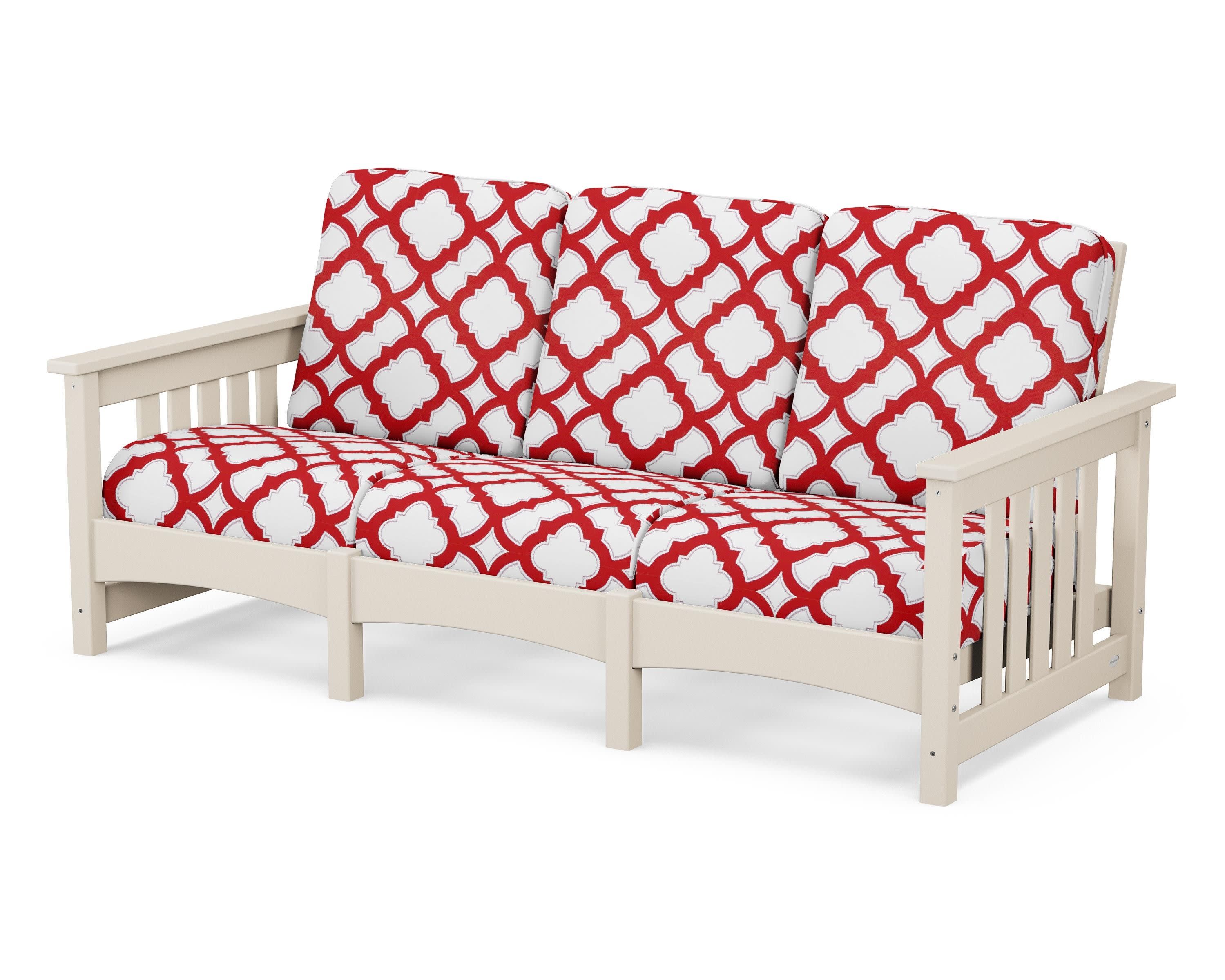 Club Mission Sofa in Sand / Trellis Crimson