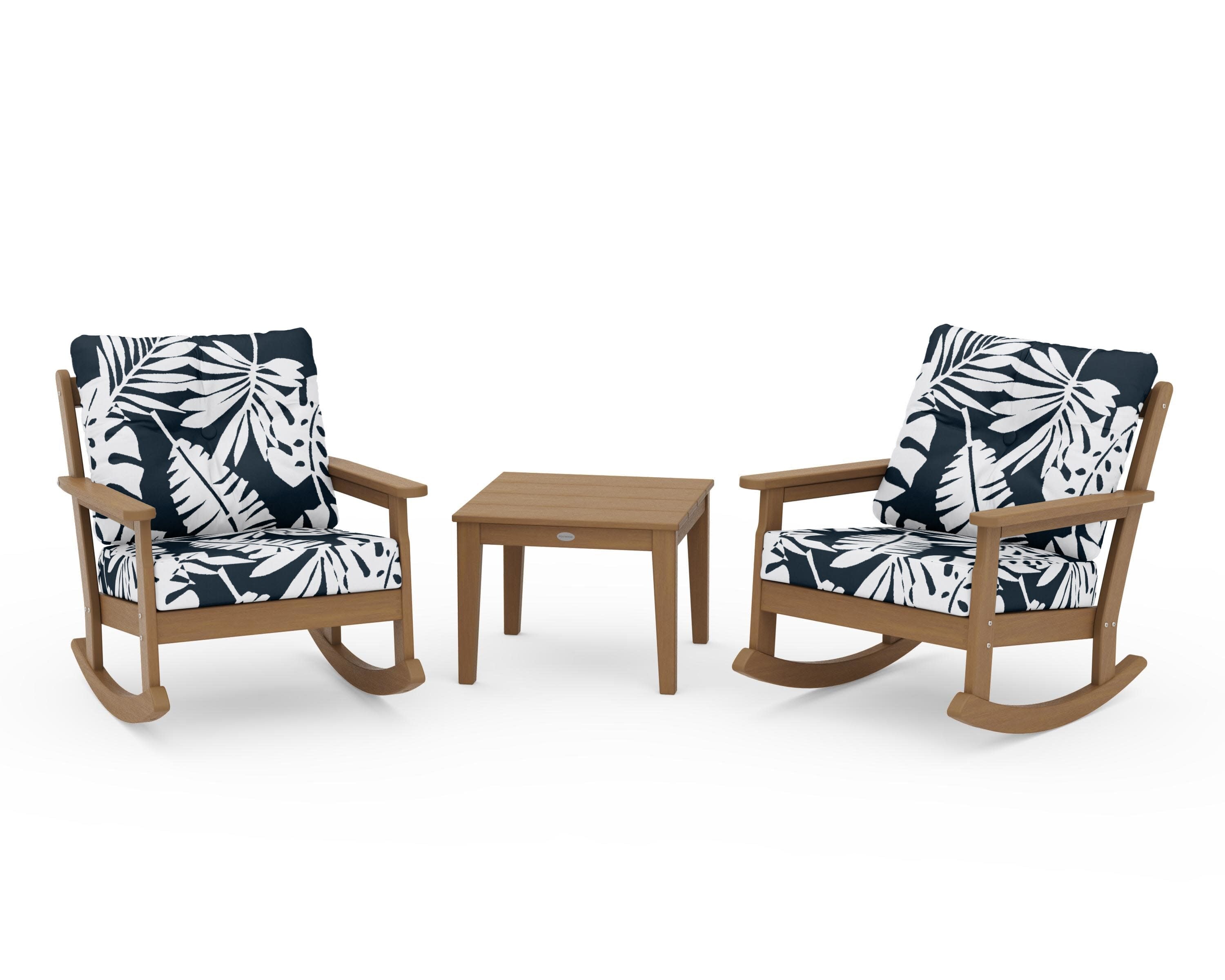 Vineyard 3-Piece Deep Seating Rocker Set in Natural / Leaf Marine Indigo