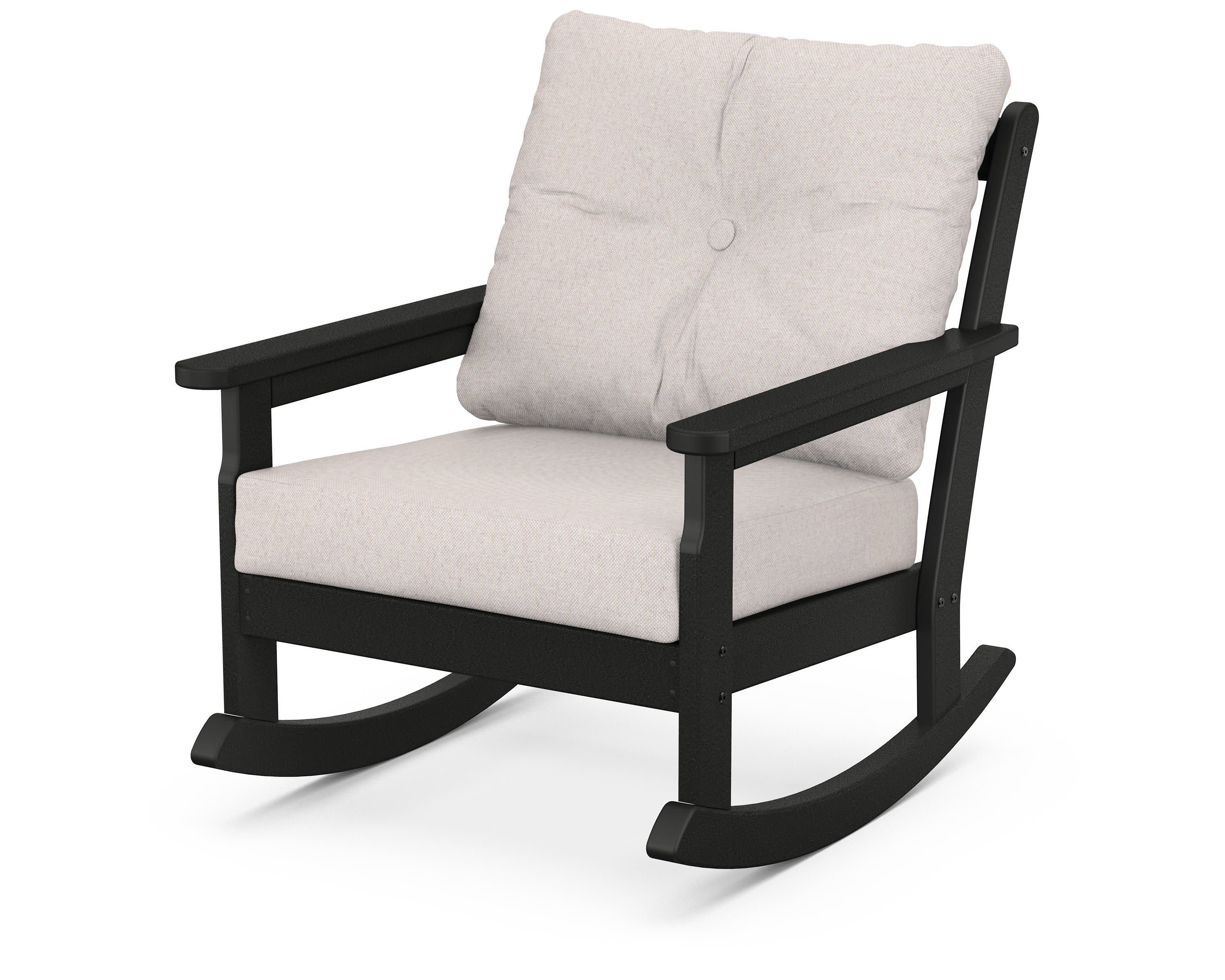 Vineyard Deep Seating Rocking Chair in Black / Dune Burlap