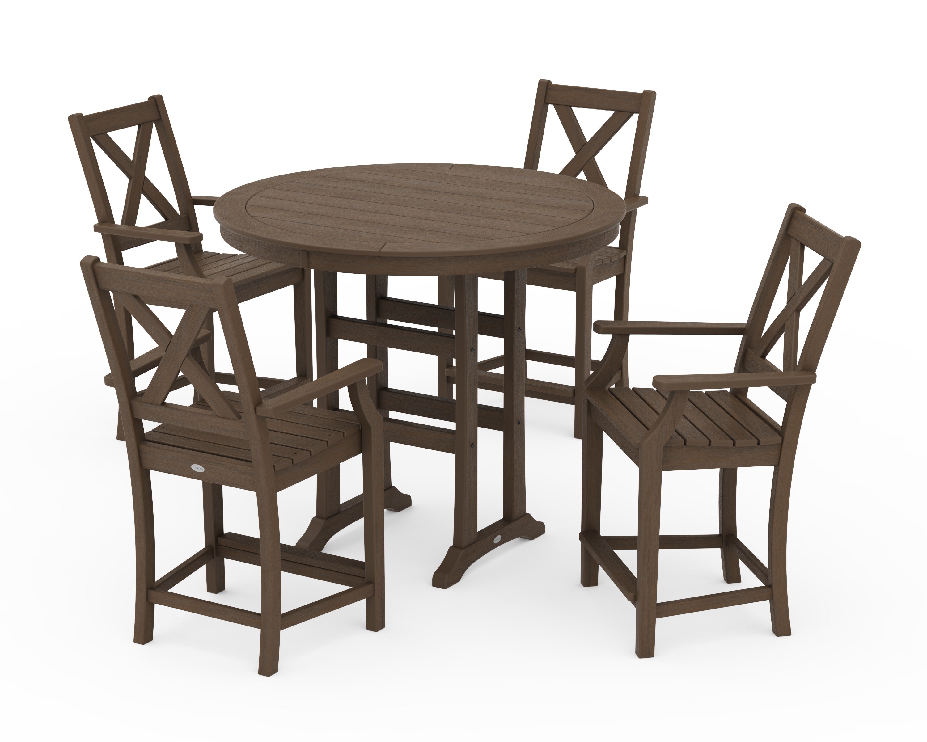 Braxton 5-Piece Nautical Trestle Arm Chair Counter Set in Kona