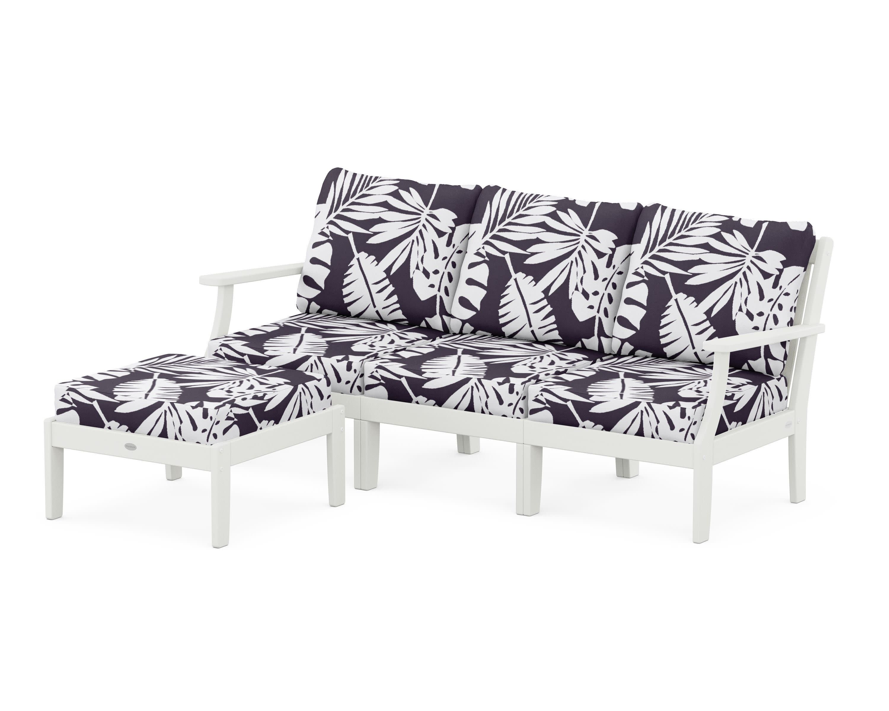 Braxton Modular 4-Piece Deep Seating Set with Ottoman in Vintage White / Leaf Navy