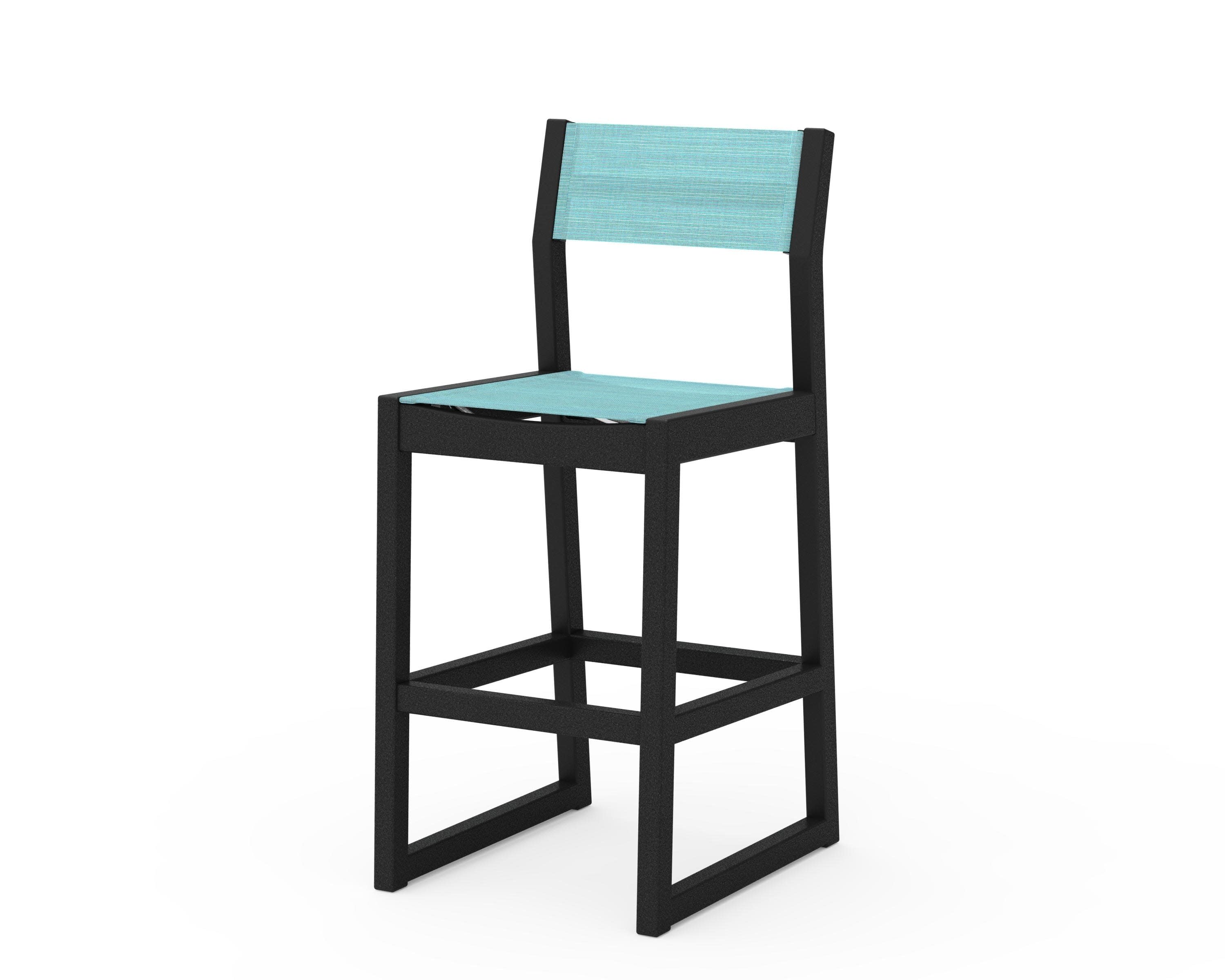EDGE Sling Bar Side Chair in Black / Dupioni Aquamarine Sling