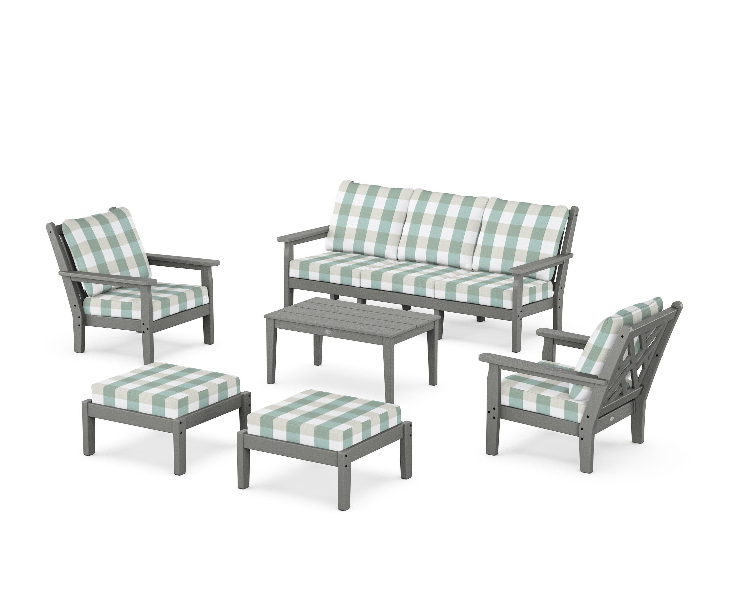 Chippendale 6-Piece Lounge Sofa Set in Slate Grey / Buffalo Plaid Glacier Spa