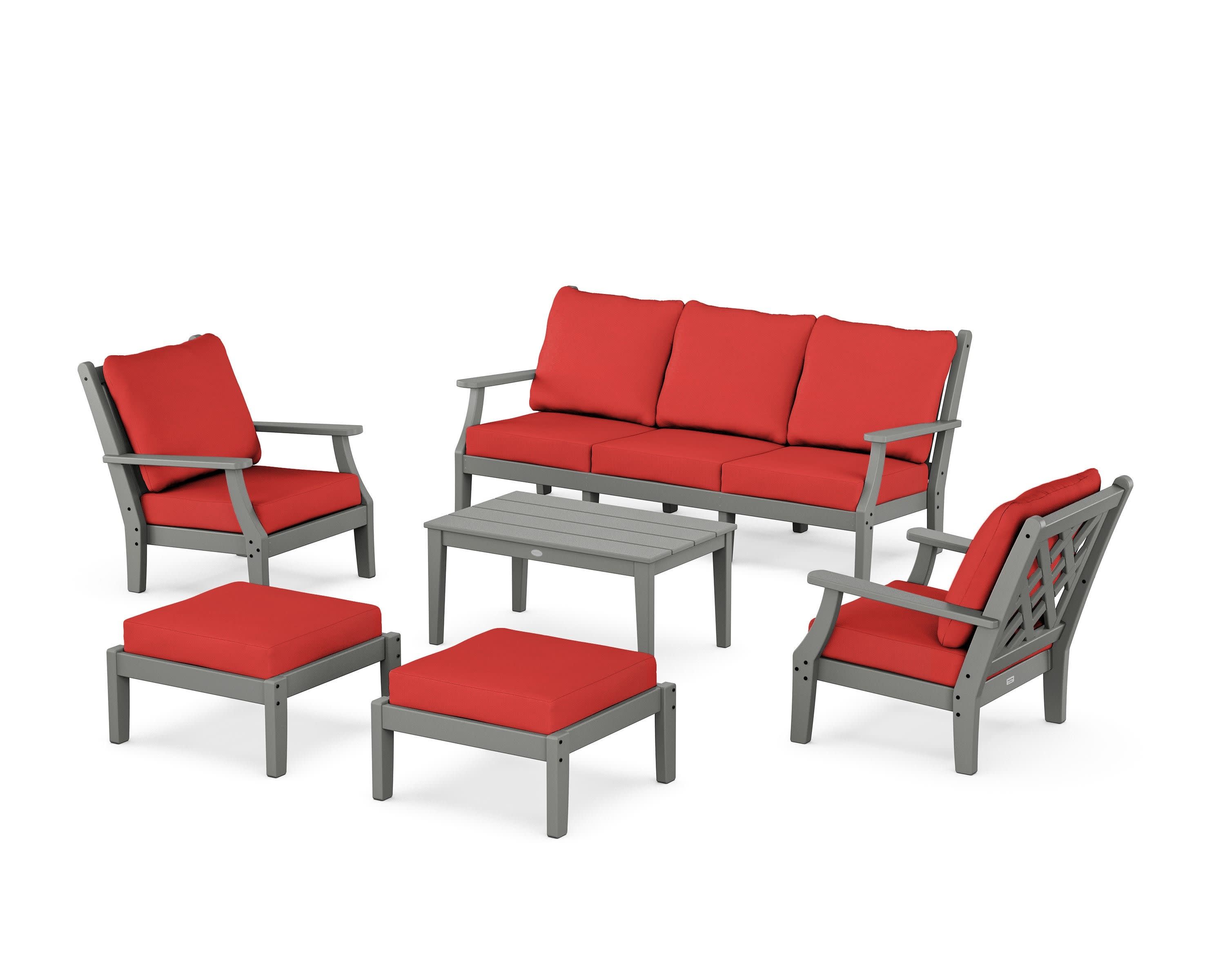 Wovendale 6-Piece Lounge Sofa Set in Slate Grey / Crimson Linen