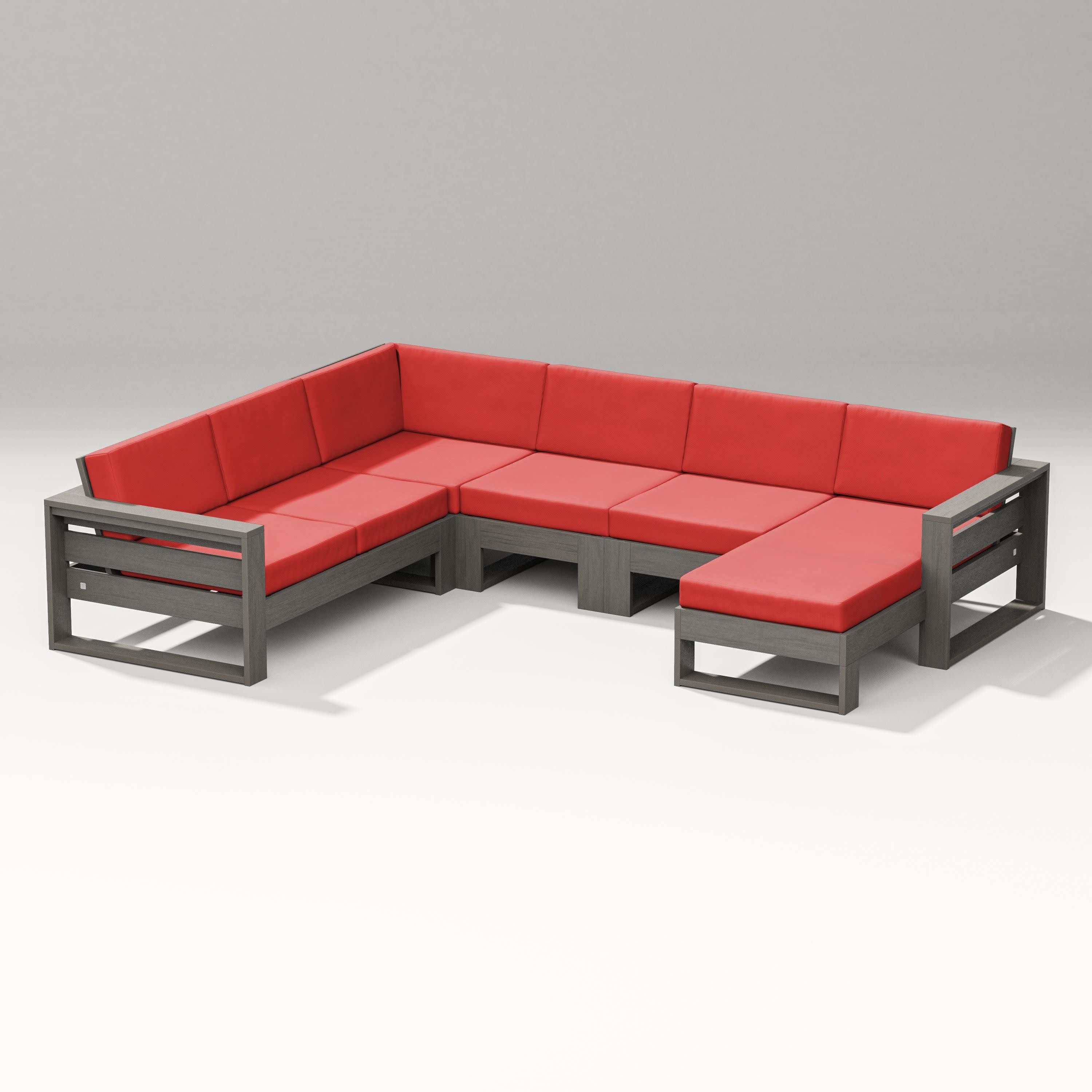 Latitude Corner Sectional with Right Chaise in Driftwood / Crimson Linen
