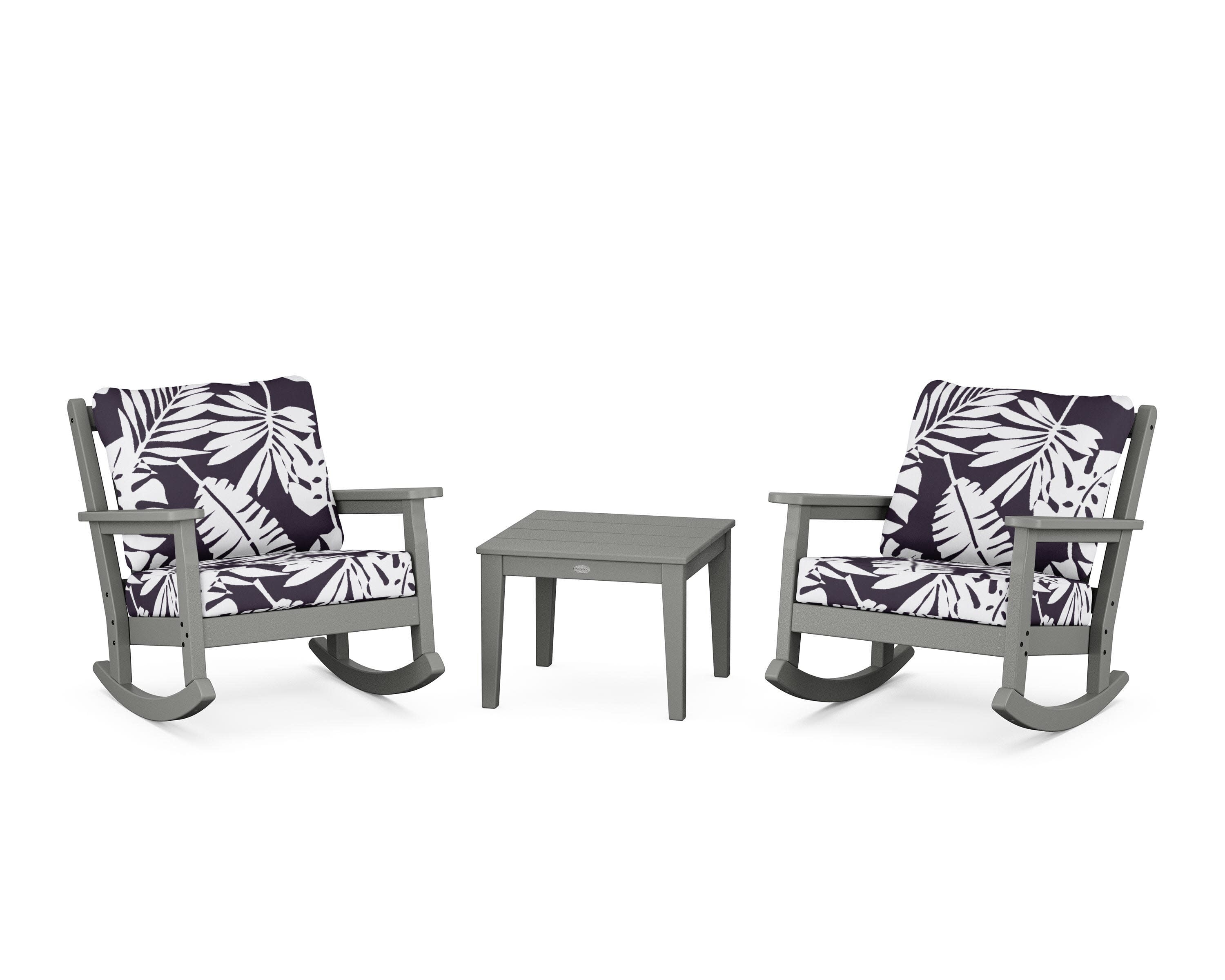 Chippendale 3-Piece Deep Seating Rocker Set in Slate Grey / Leaf Navy