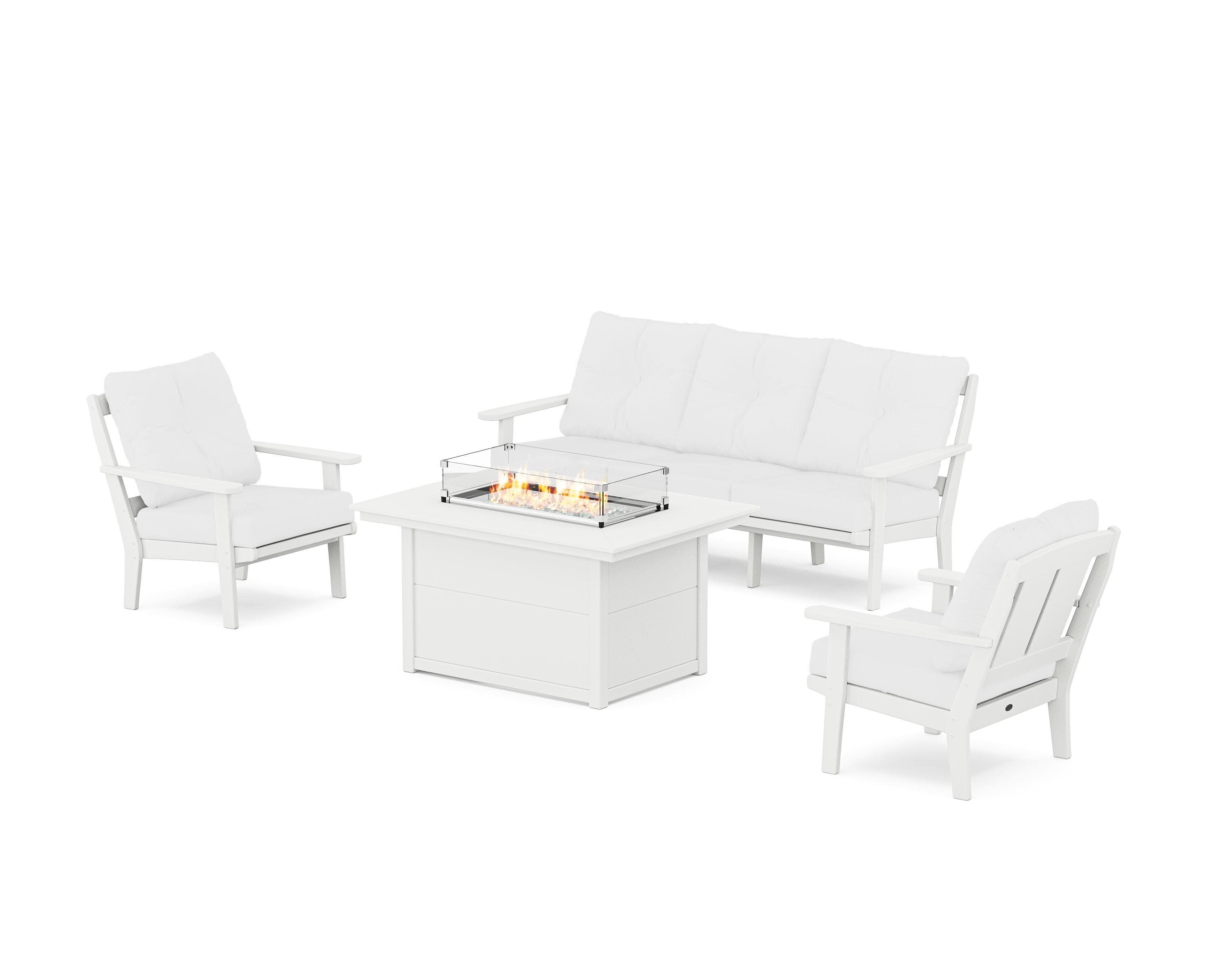 Mission Deep Seating Fire Pit Table Set in White / Natural