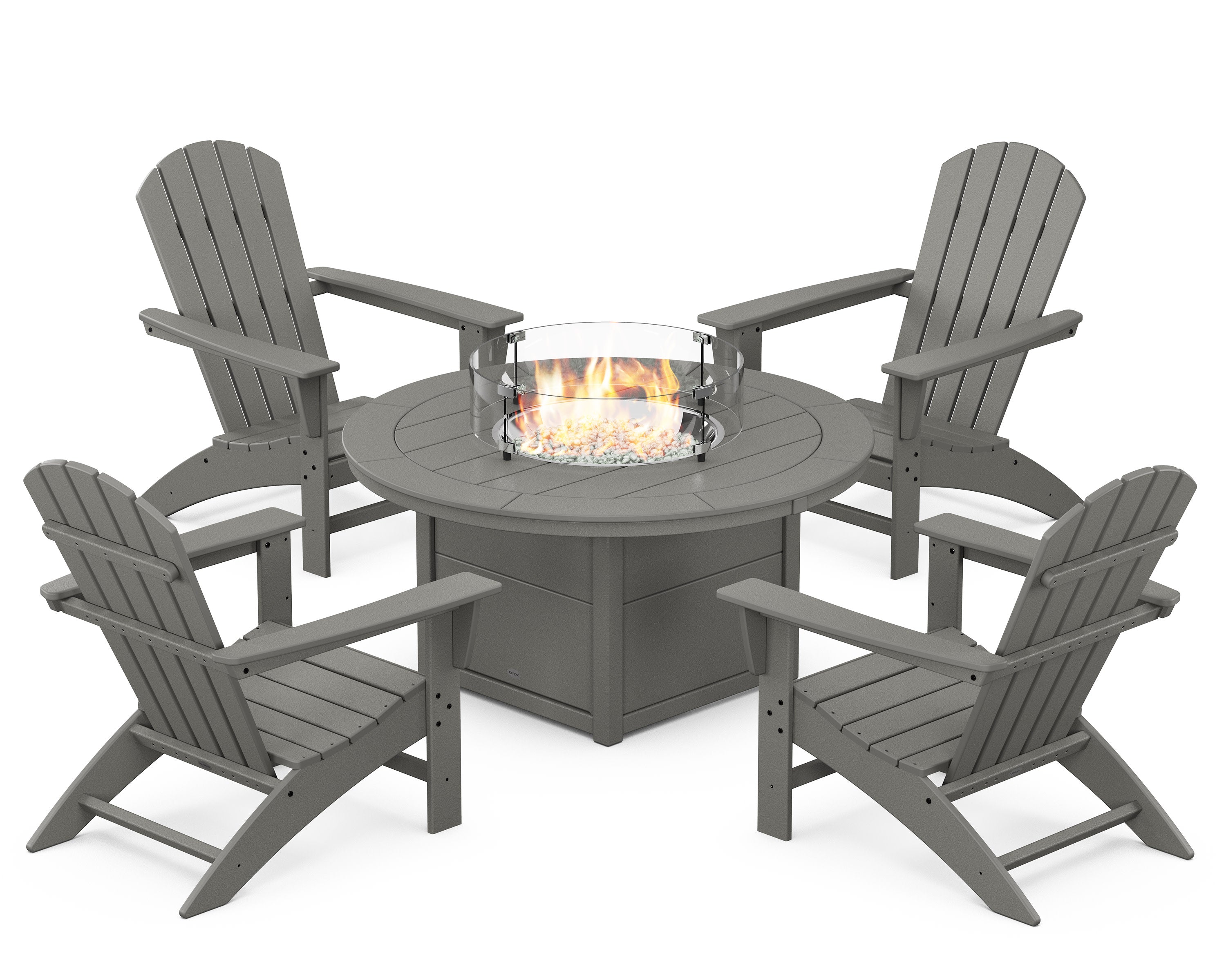Nautical 5-Piece Adirondack Chair Conversation Set with Fire Pit Table in Slate Grey