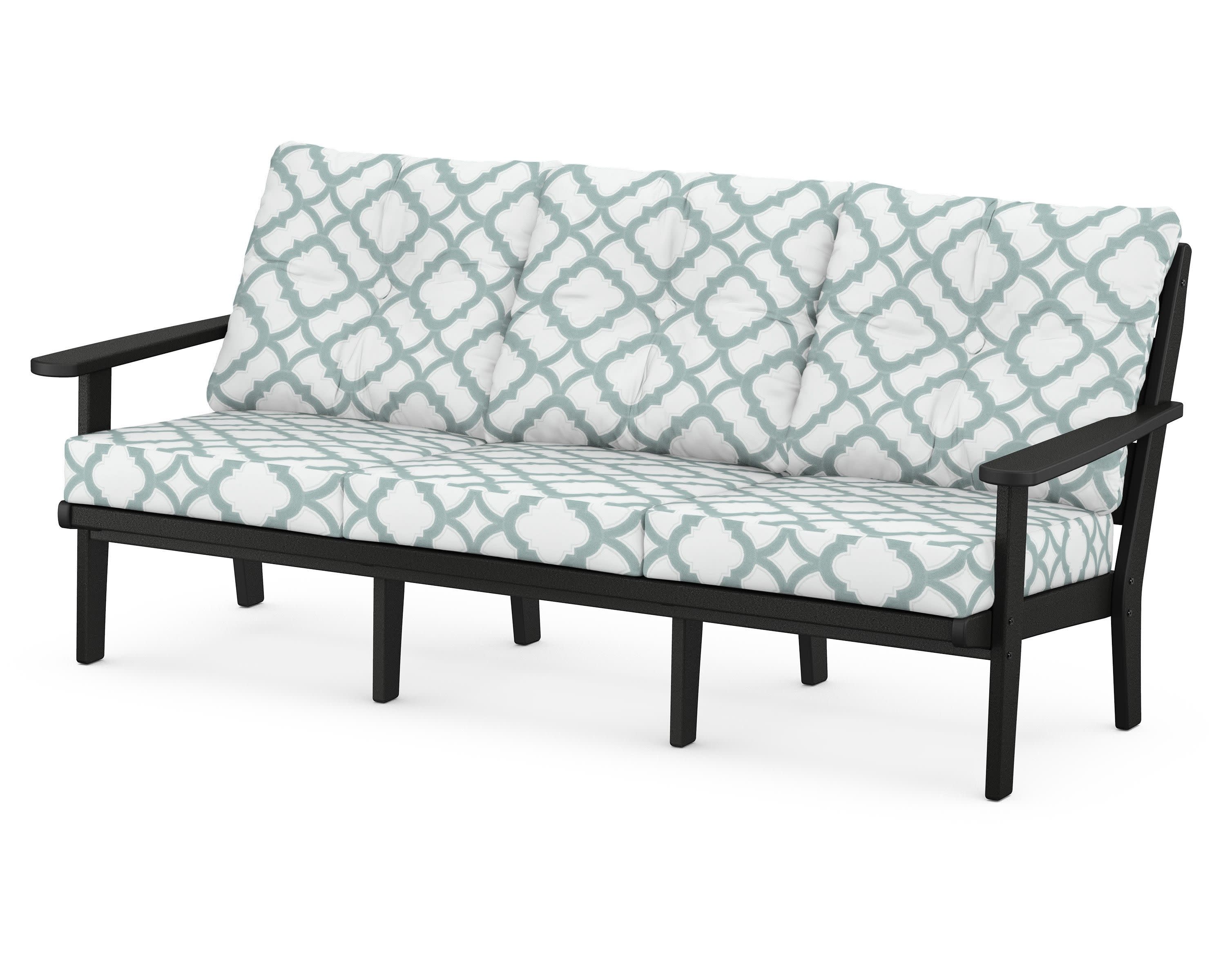 Lakeside Deep Seating Sofa in Black / Trellis Glacier Spa