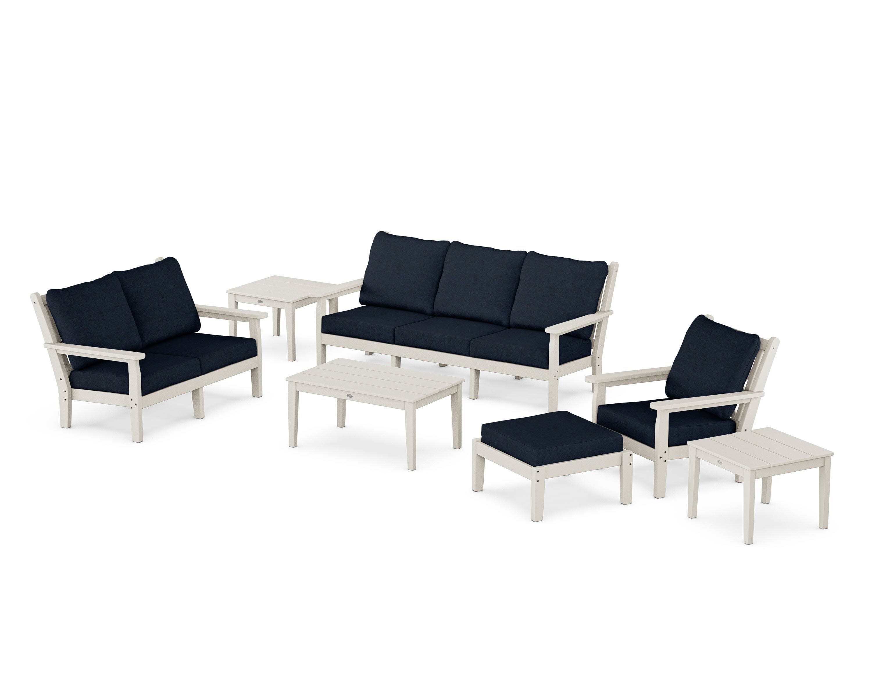 Chippendale 7-Piece Deep Seating Set in Sand / Marine Indigo