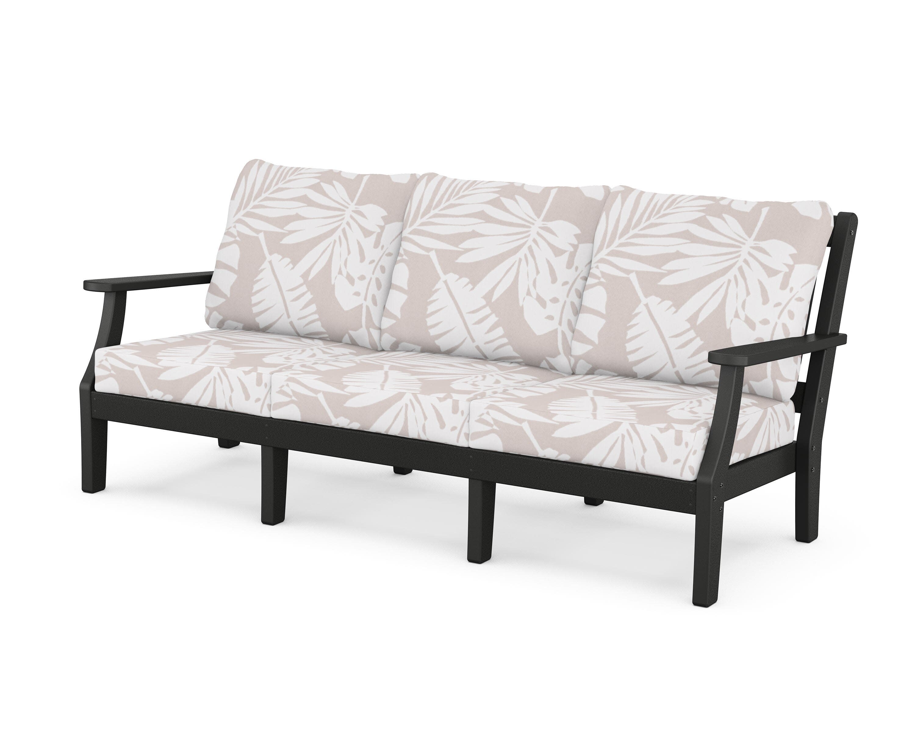Chinoiserie Deep Seating Sofa in Black / Leaf Dune Burlap