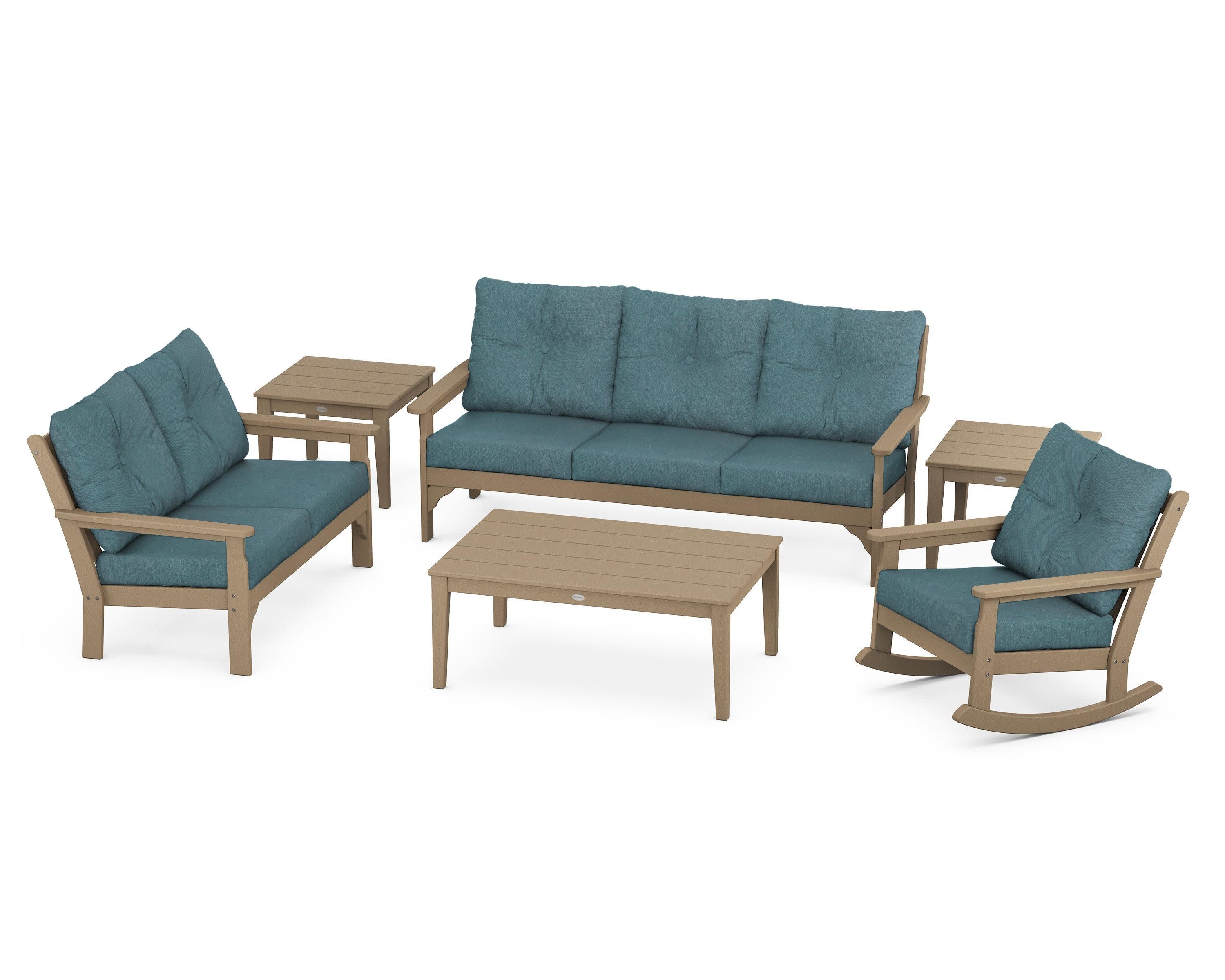 Vineyard 6-Piece Deep Seating Set in Vintage Sahara / Ocean Teal