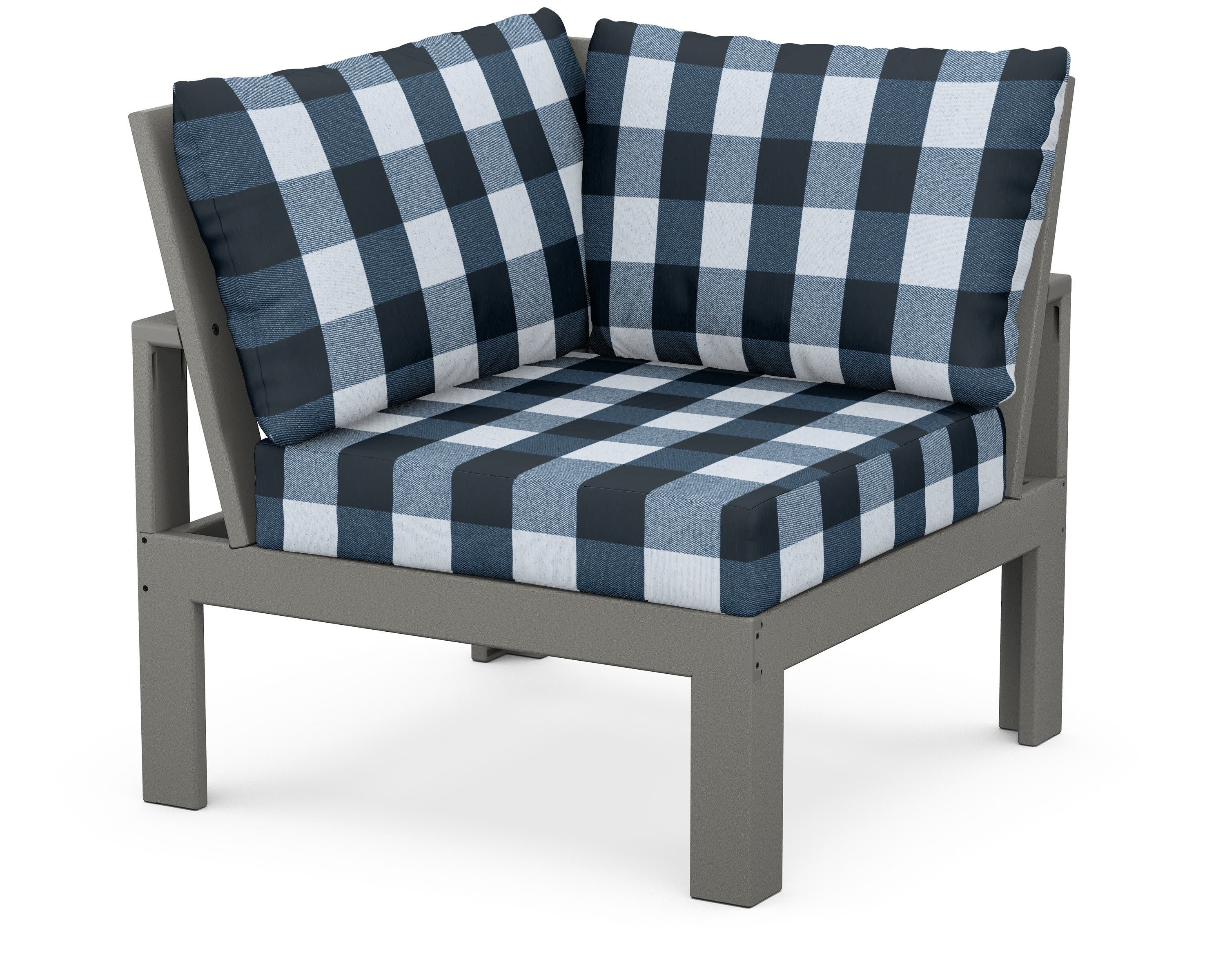 Modular Corner Chair in Slate Grey / Buffalo Plaid Marine Indigo