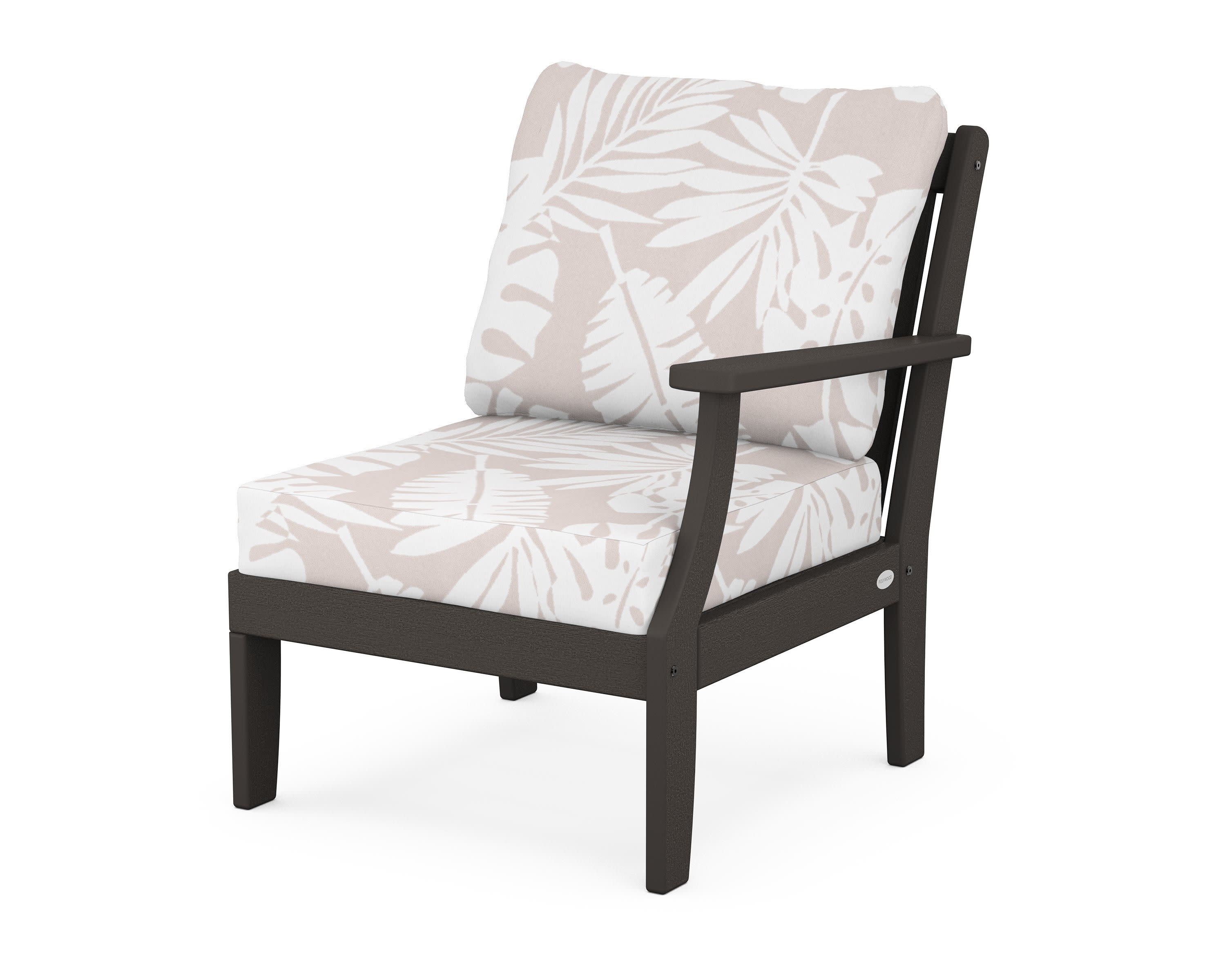 Braxton Modular Right Arm Chair in Vintage Coffee / Leaf Dune Burlap