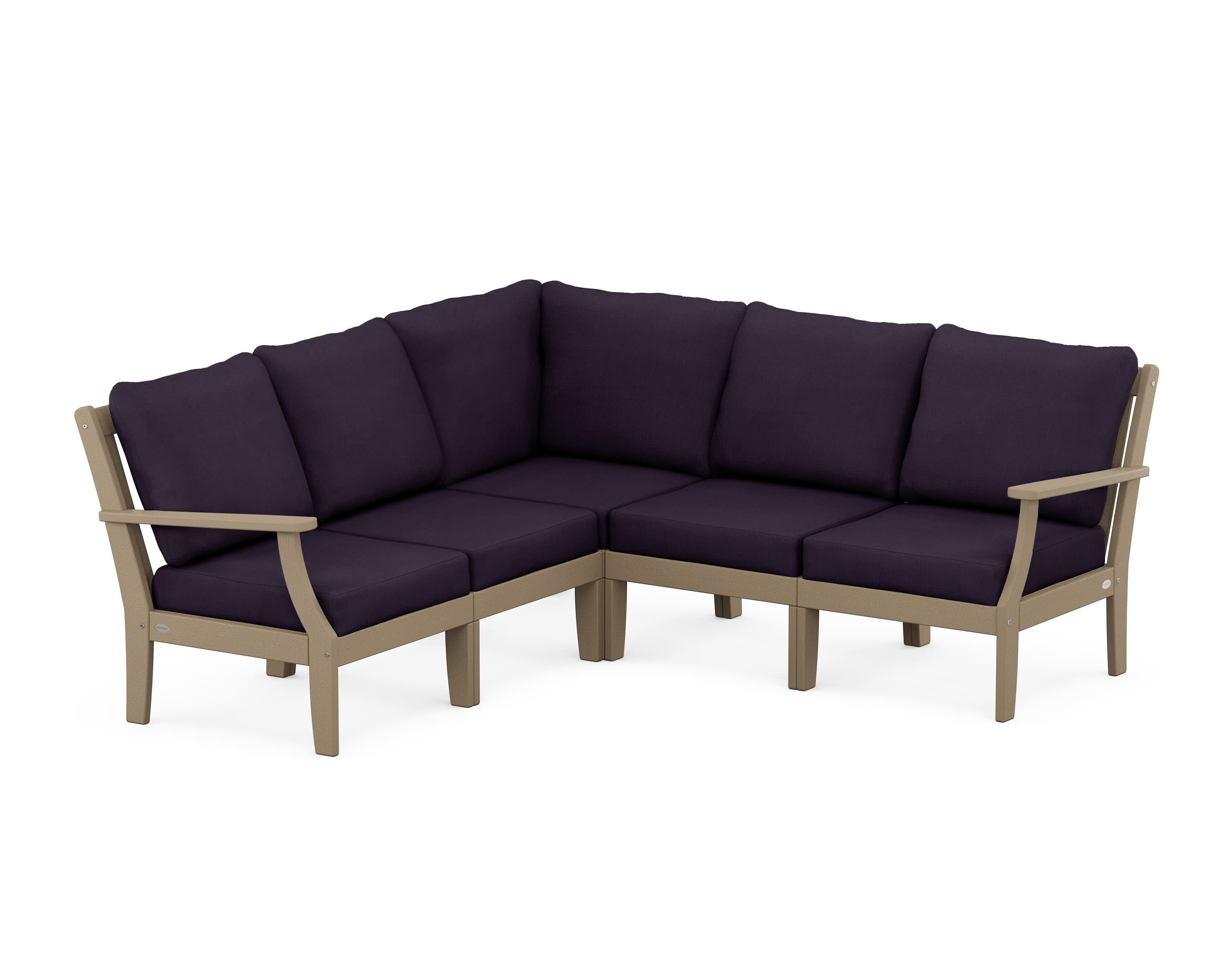 Braxton Modular 5-Piece Deep Seating Set in Vintage Sahara / Navy Linen