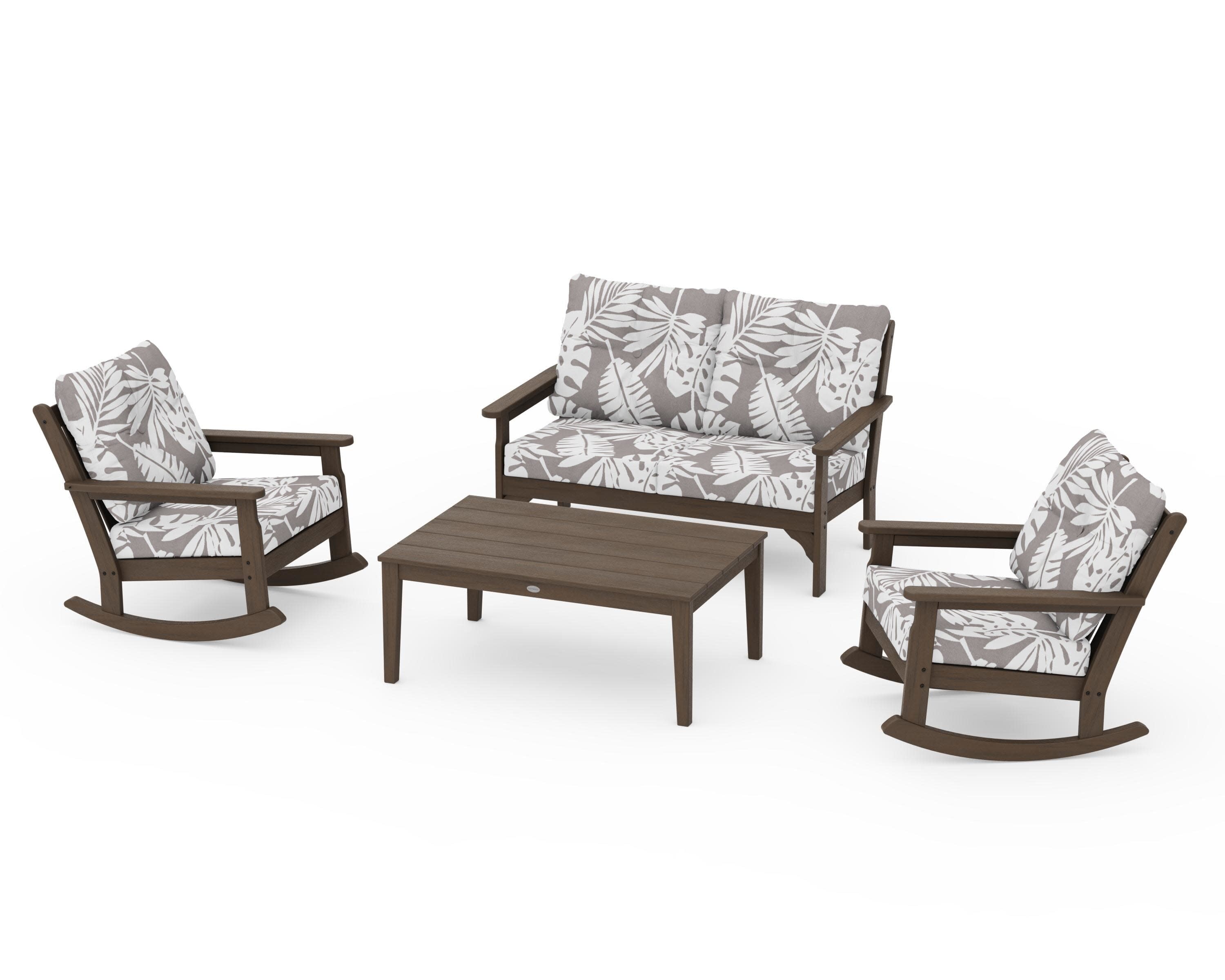 Vineyard 4-Piece Deep Seating Rocking Chair Set in Kona / Leaf Grey Mist