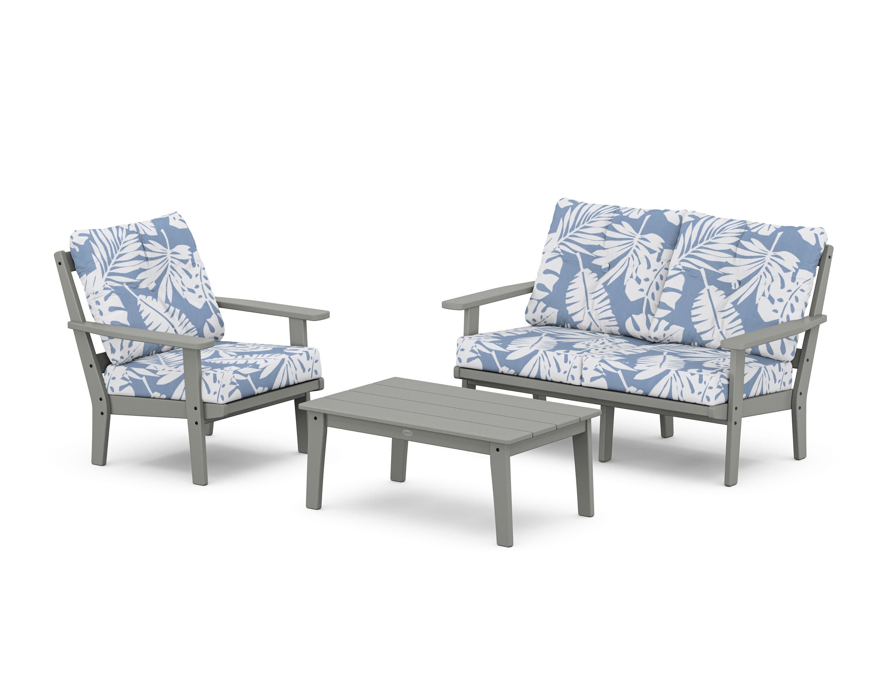 Oxford 3-Piece Deep Seating Set with Loveseat in Slate Grey / Leaf Sky Blue