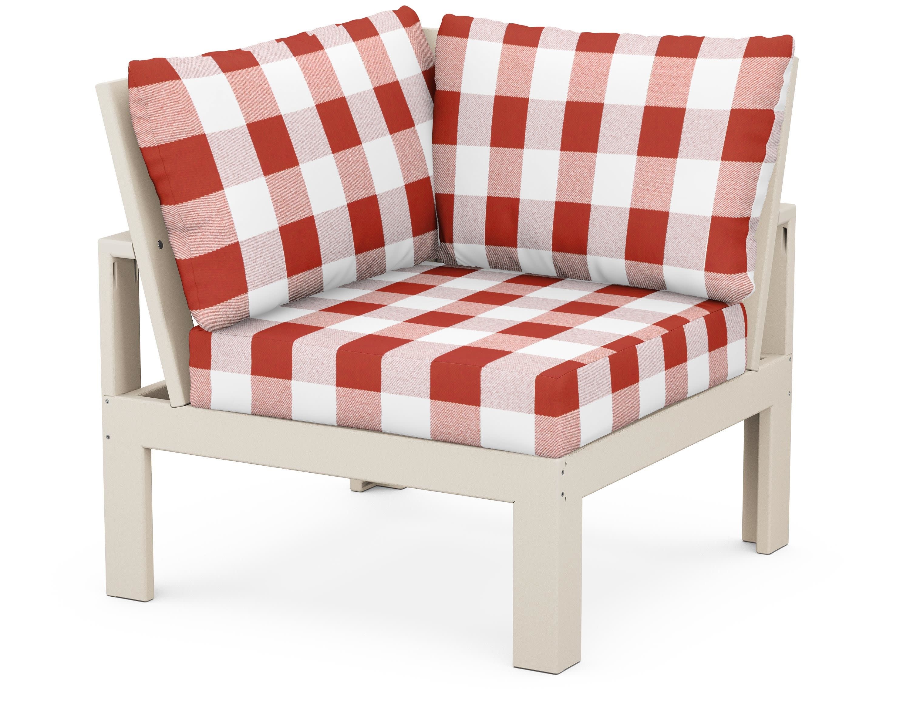 Modular Corner Chair in Sand / Buffalo Plaid Crimson