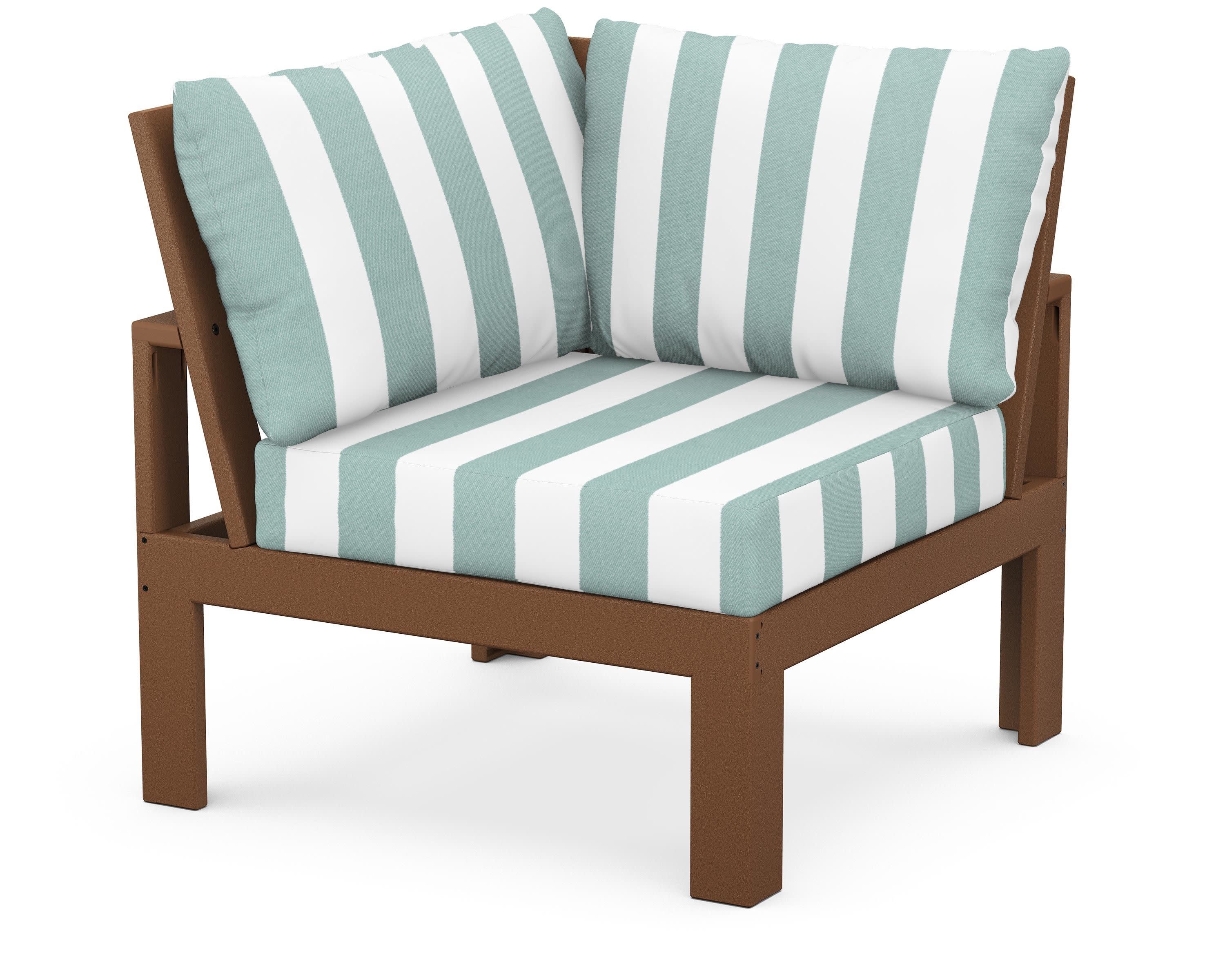 Modular Corner Chair in Teak / Cabana Stripe Glacier Spa