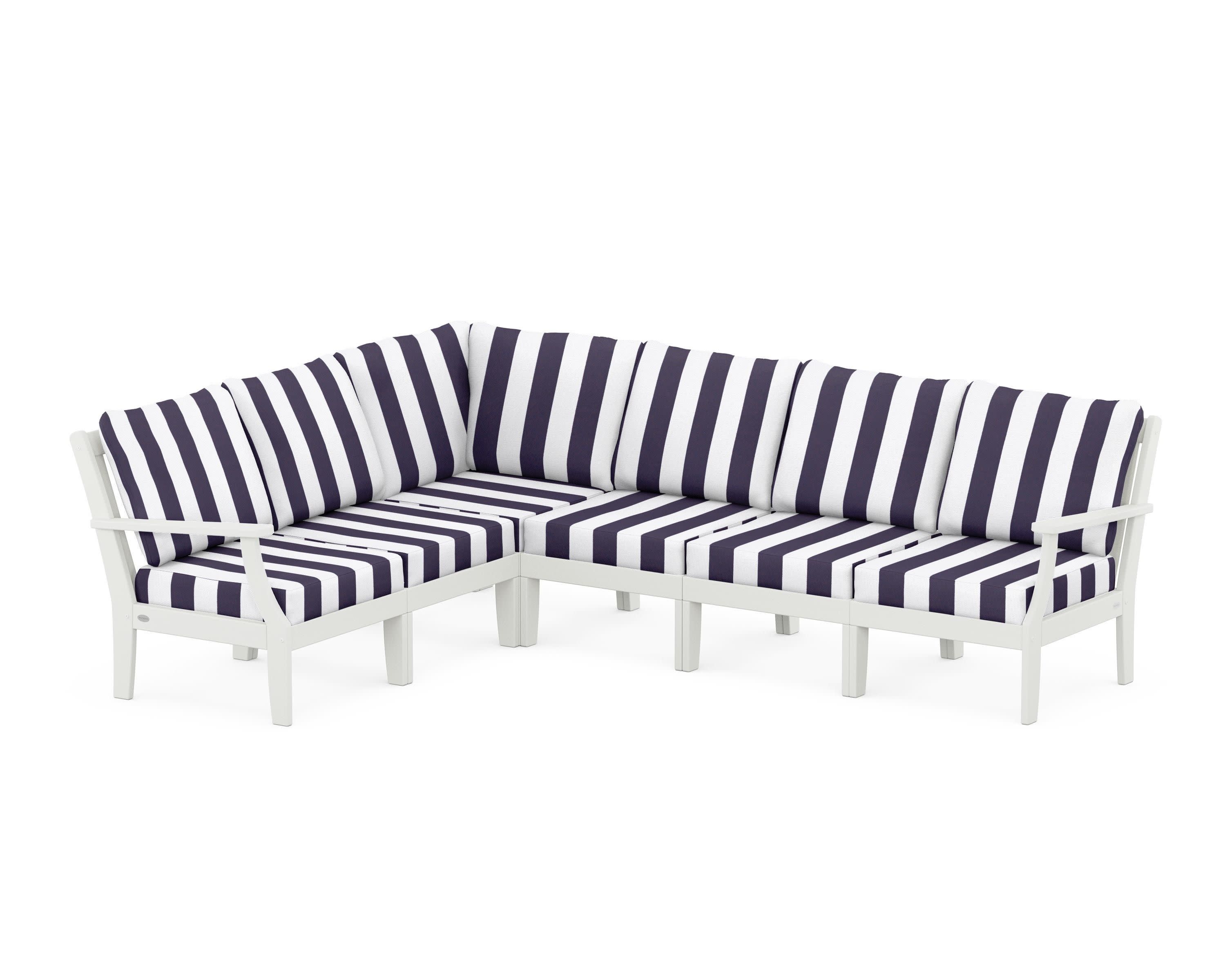 Braxton Modular 6-Piece Deep Seating Set in Vintage White / Cabana Stripe Navy