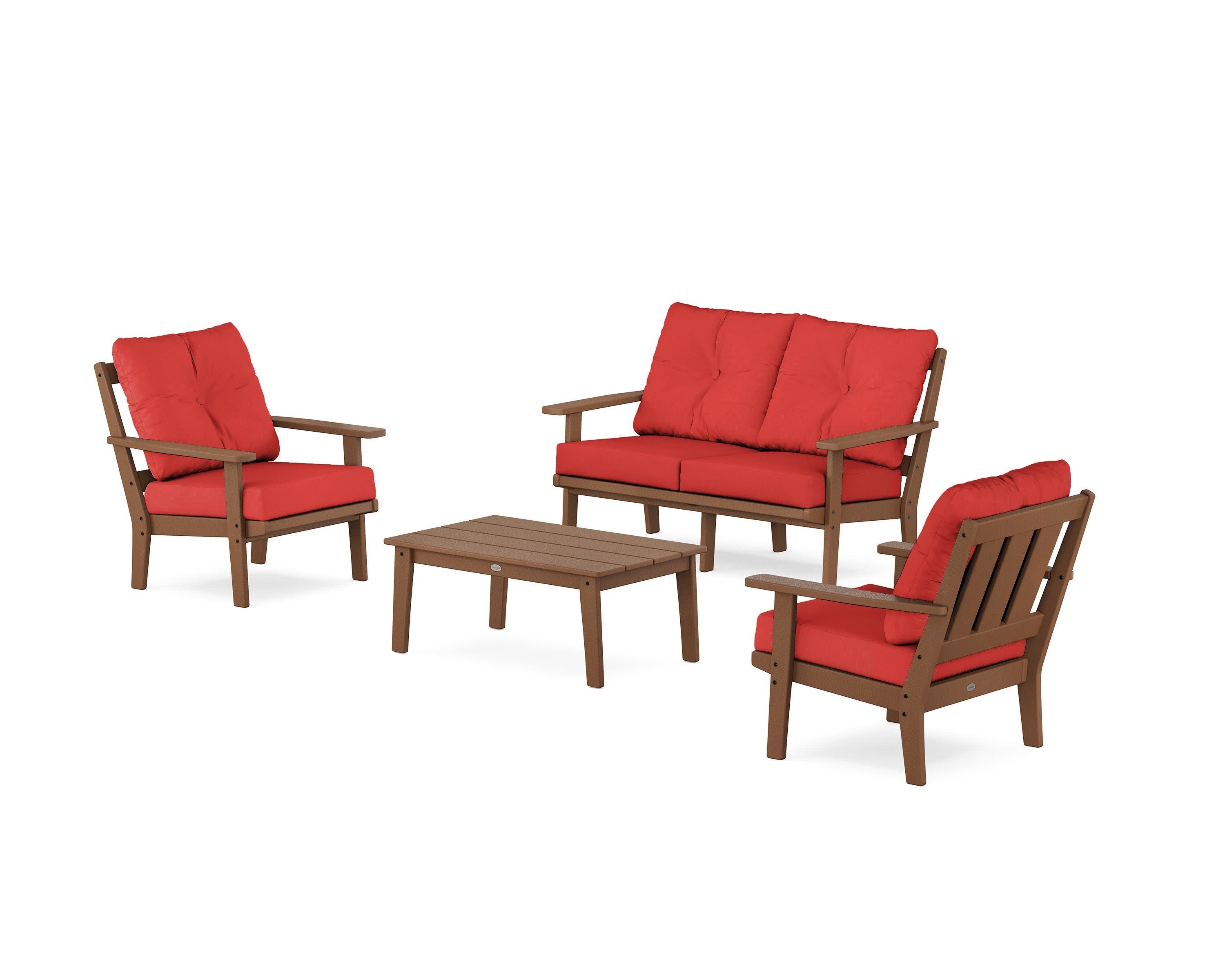 Oxford 4-Piece Deep Seating Set with Loveseat in Teak / Crimson Linen