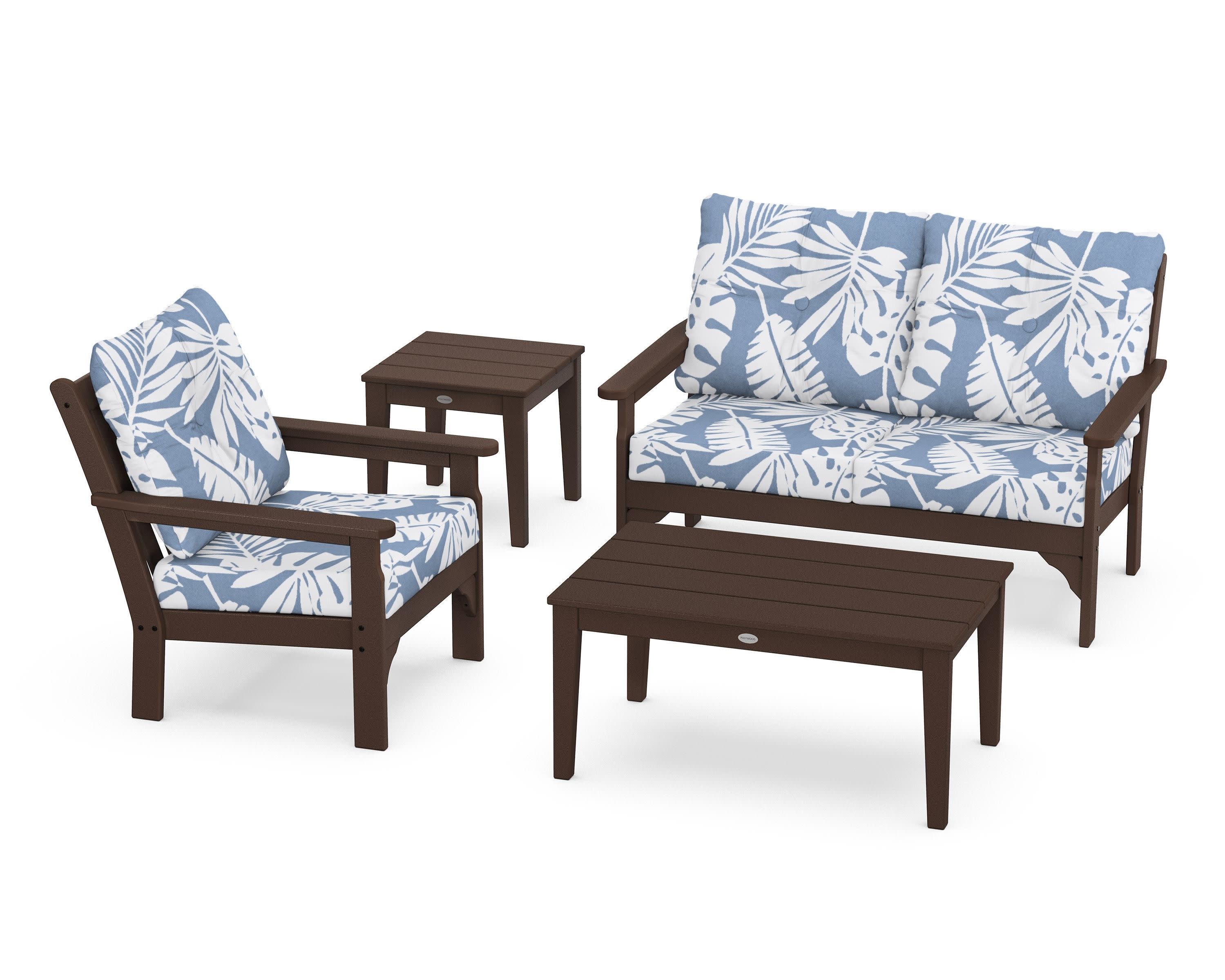 Vineyard 4-Piece Deep Seating Set in Mahogany / Leaf Sky Blue